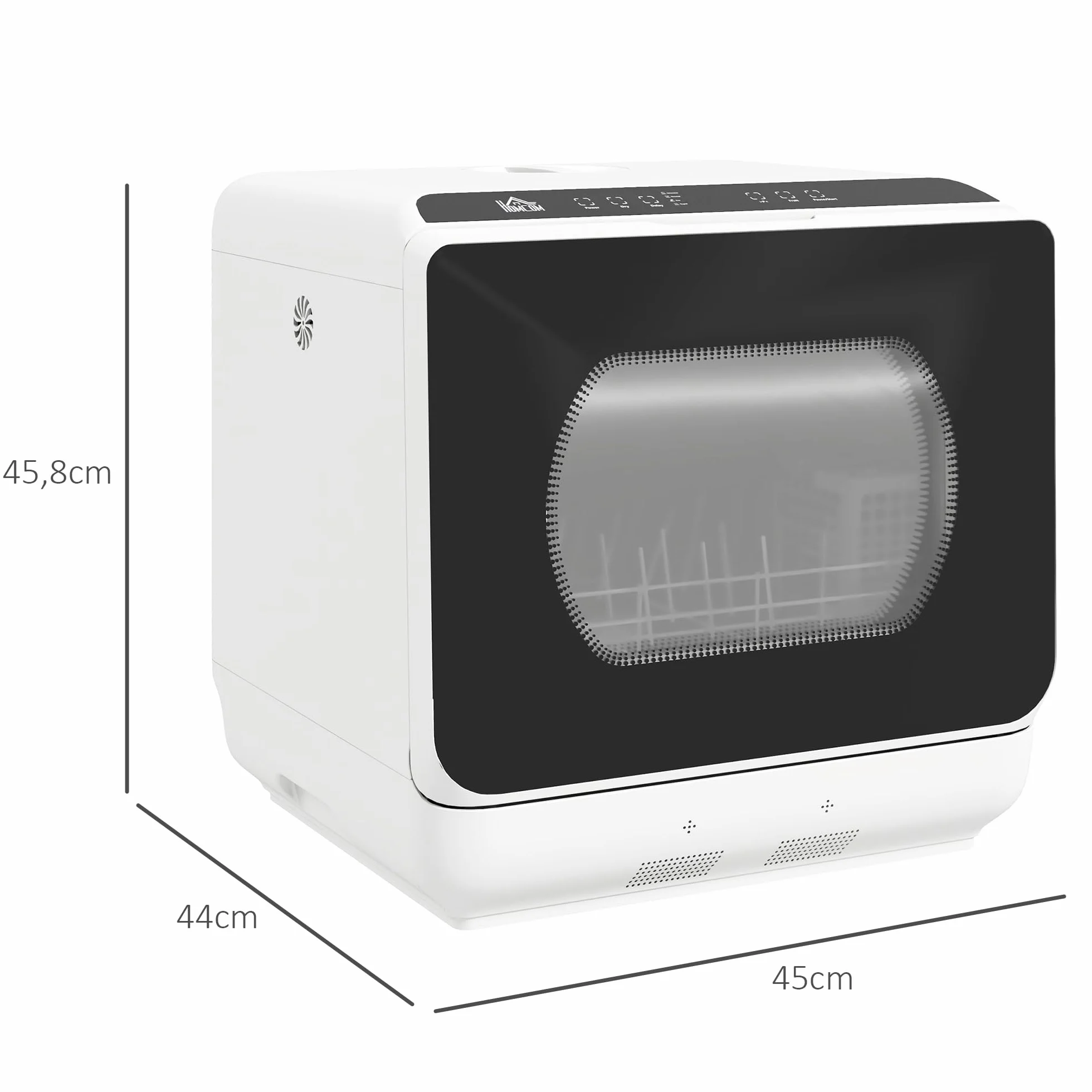 HOMCOM Lavavajillas de Encimera Pequeño con 5+1 Programas, ECO, Depósito de Agua 6L, Dos Modos de Suministro, Pantalla LED para Cocina y Apartamentos