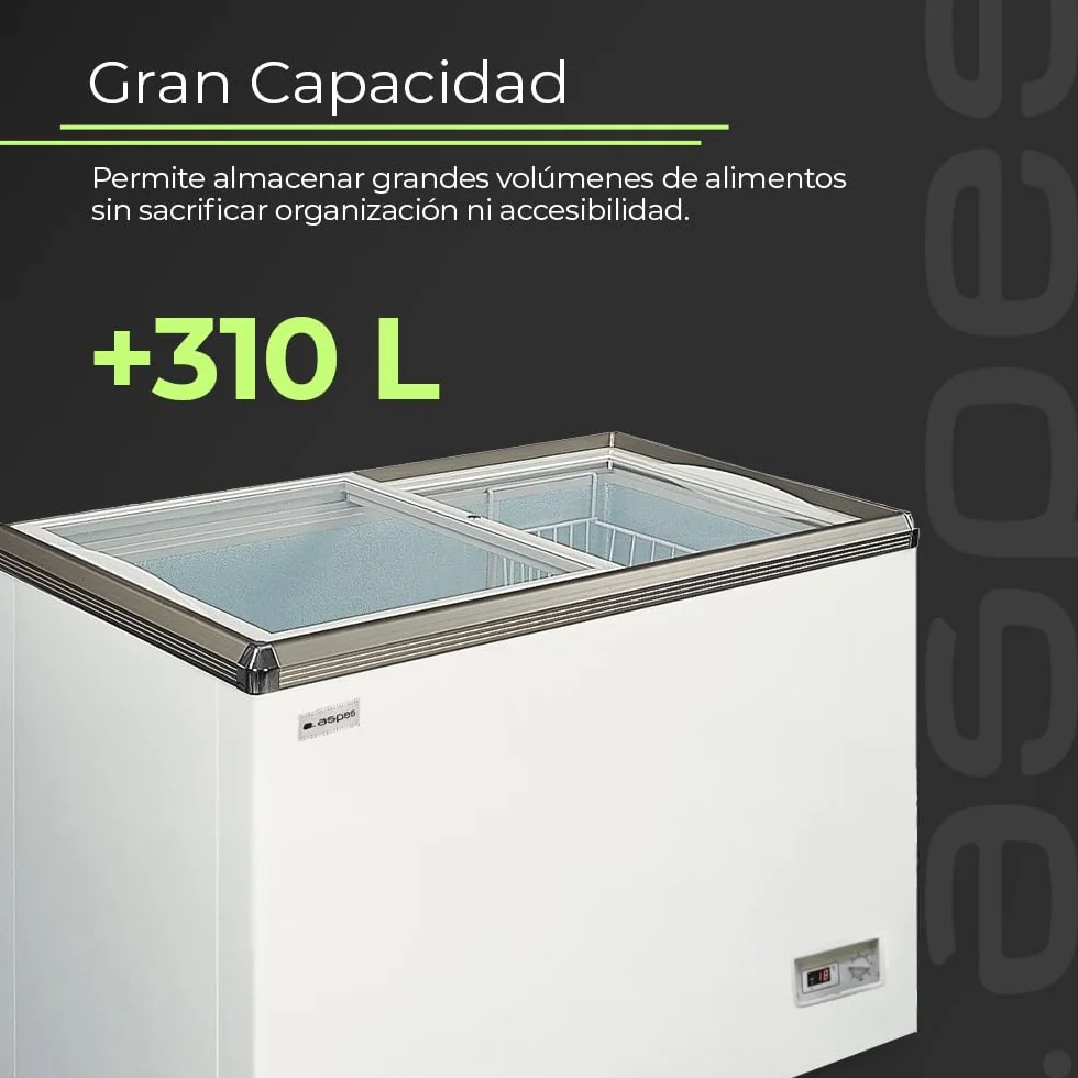 Aspes Congelador Horizontal Horeca Blanco ACHH3501DDCG. Capacidad 312 Litros, 1 Cesta, Bajo Nivel Sonoro, Eficiencia Energética Clase E