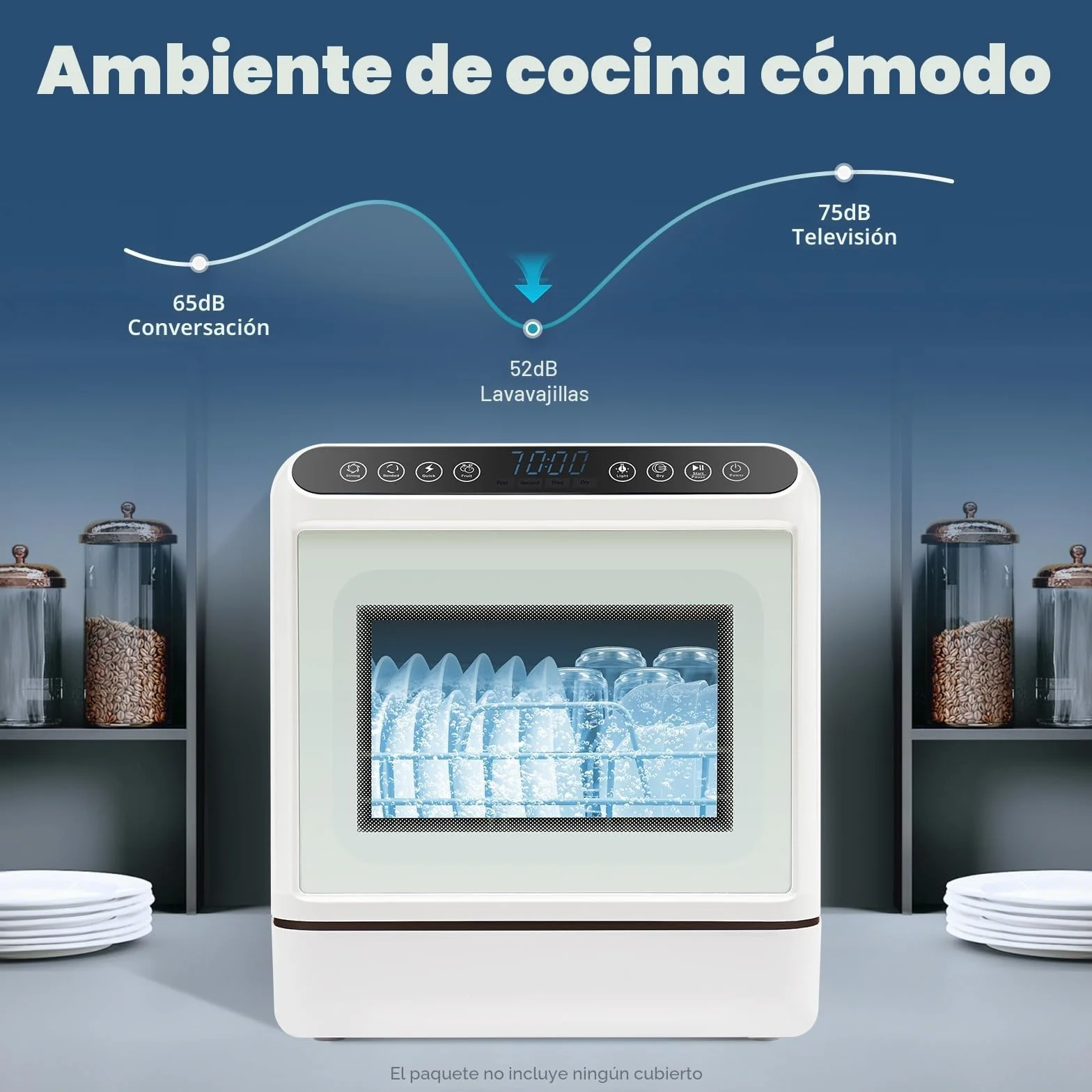 Mini Lavavajillas, Lavavajillas de Mesa para 4-6 Personas, Lavavajillas de Mesa Energéticamente Eficiente con 4 Programas, Secado por Aire Caliente y Antibacteriano por 72h, Blanco