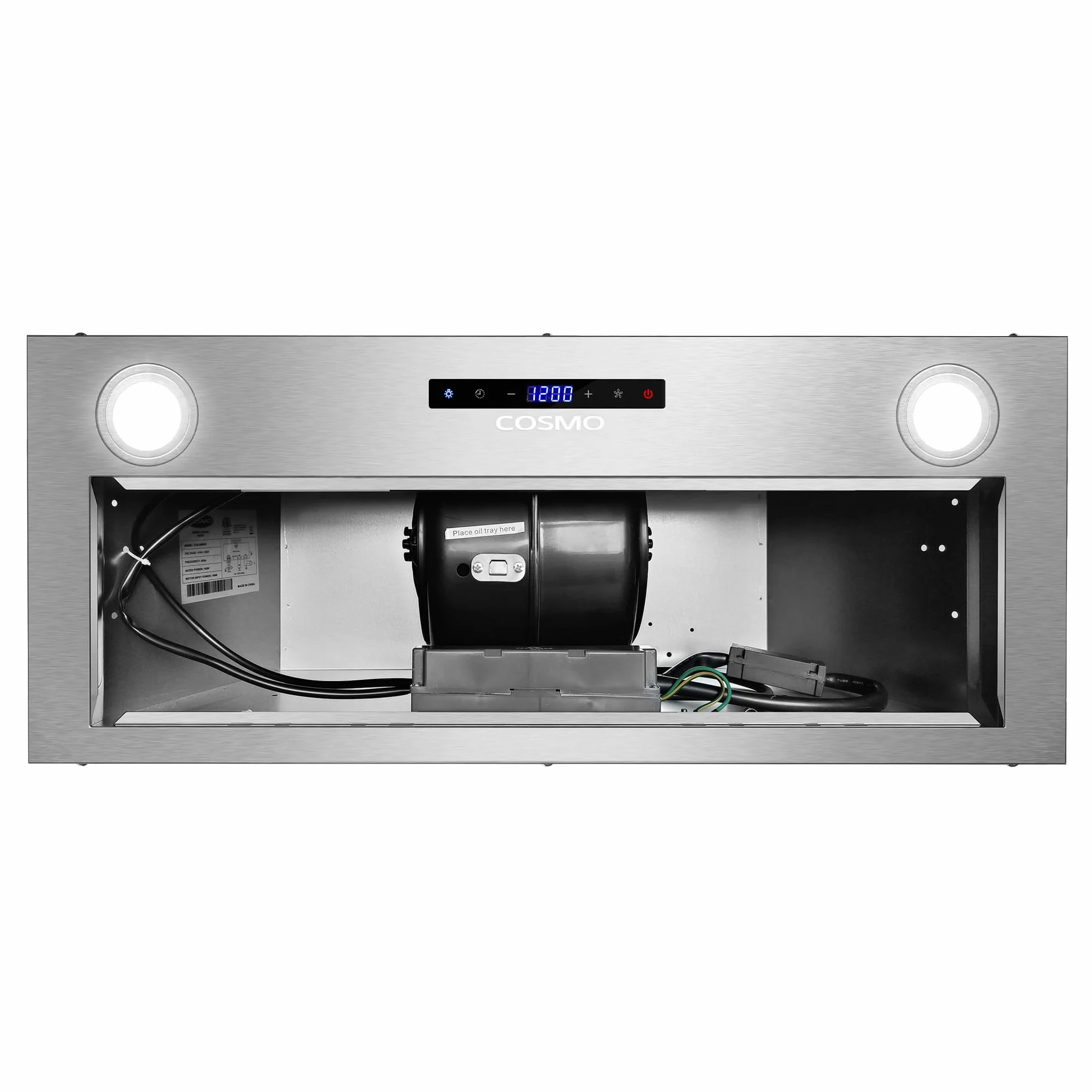COSMO COS-30IRHS - Campana extractora Lumin Collection 380 CFM con conductos, controles táctiles, luces LED, acero inoxidable