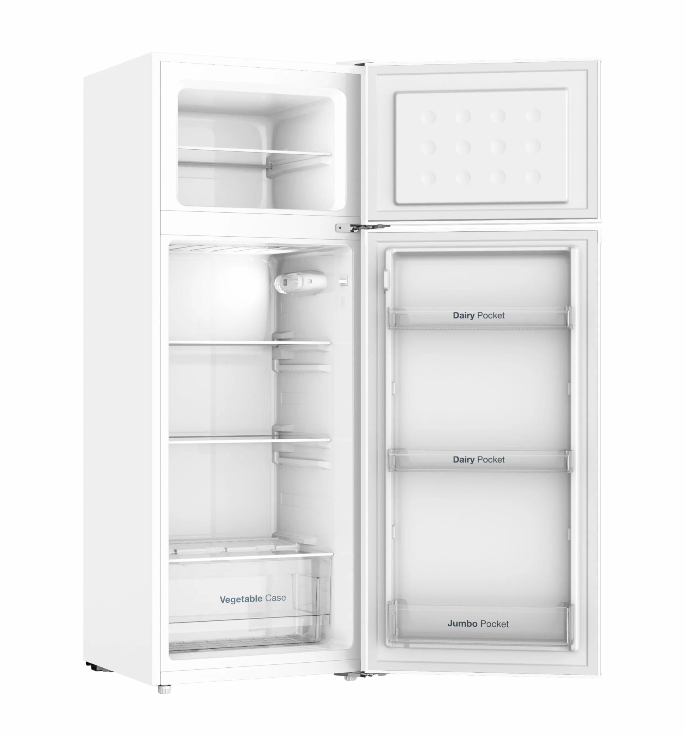 VOK Frigorífico Combi 2 Puertas EVR-206DEW 206L, Al 145cm x An 54cm, Clase E, Puertas Reversibles, Bajo Nivel Sonoro 39 dB, Estantes de Cristal, Blanco