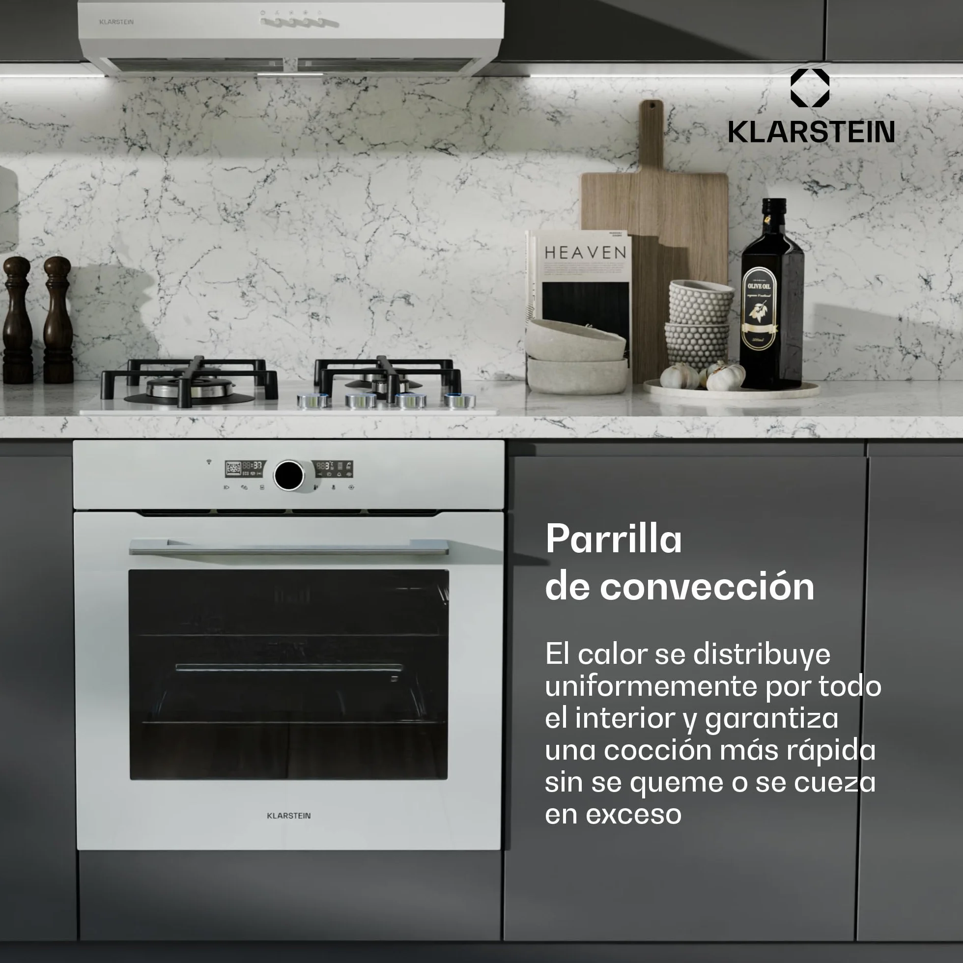 Klarstein Illuminosa Smart Horno Eléctrico Empotrable - 73L, 11 Funciones, Control Wifi, Eficiencia Energética A+, Puerta de Triple Acristalamiento, Horno Multifunción Integrable