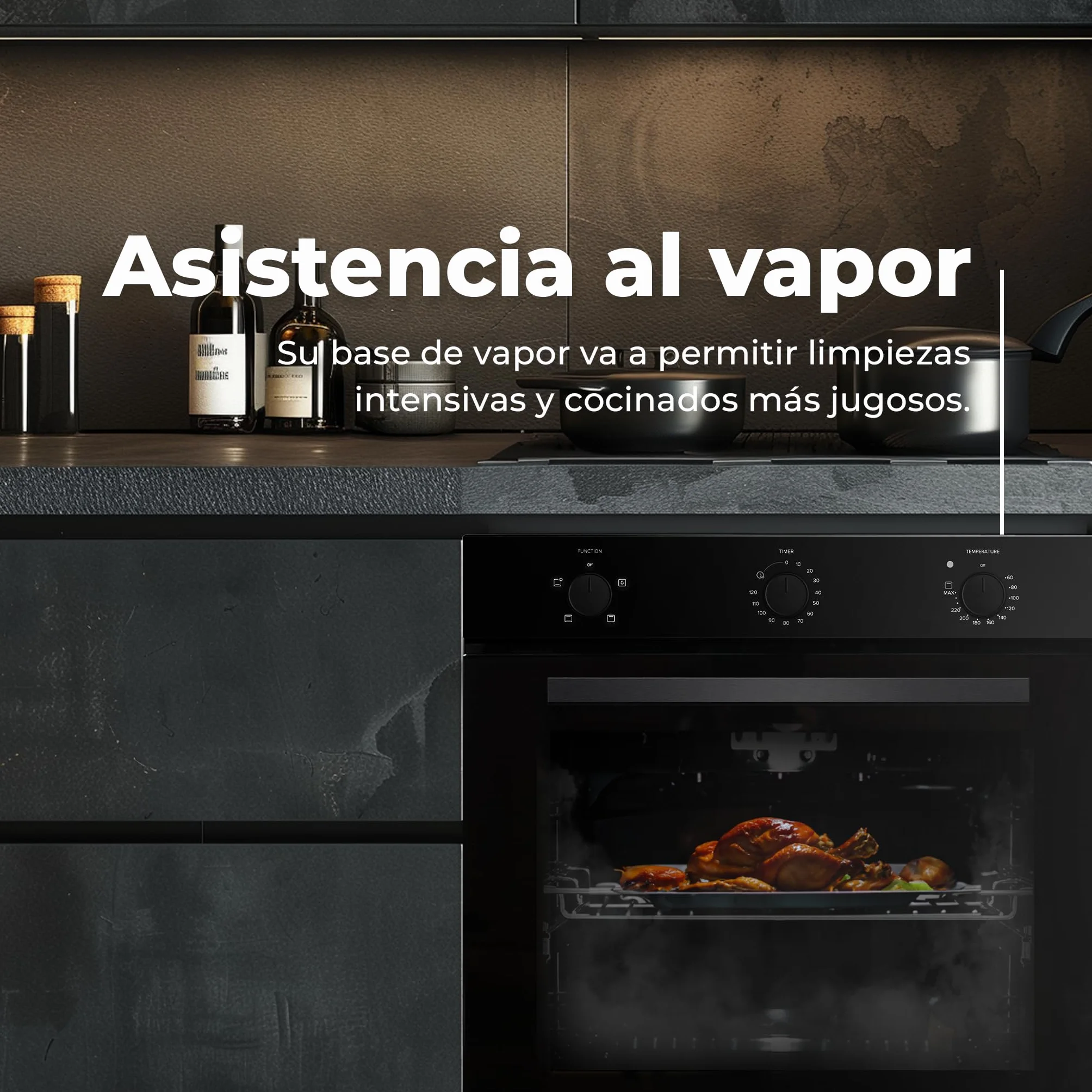 EVVO H10 Inox - Horno Eléctrico Empotrable de 72L, Eficiencia Energética A, 4 Programas de Cocción con Grill, Puerta de Triple Acristalamiento y Temporizador. Horno Inox de Encastre para Cocina