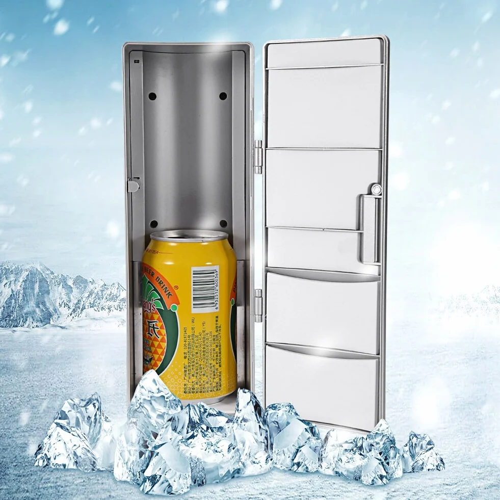 Refrigerador de bebidas - 8.5 x 12 x 25cm Mini USB Refrigerador de refrigerador para latas Bebida Refrigerador de cerveza Calentador Viaje Coche Oficina Uso para 2 latas