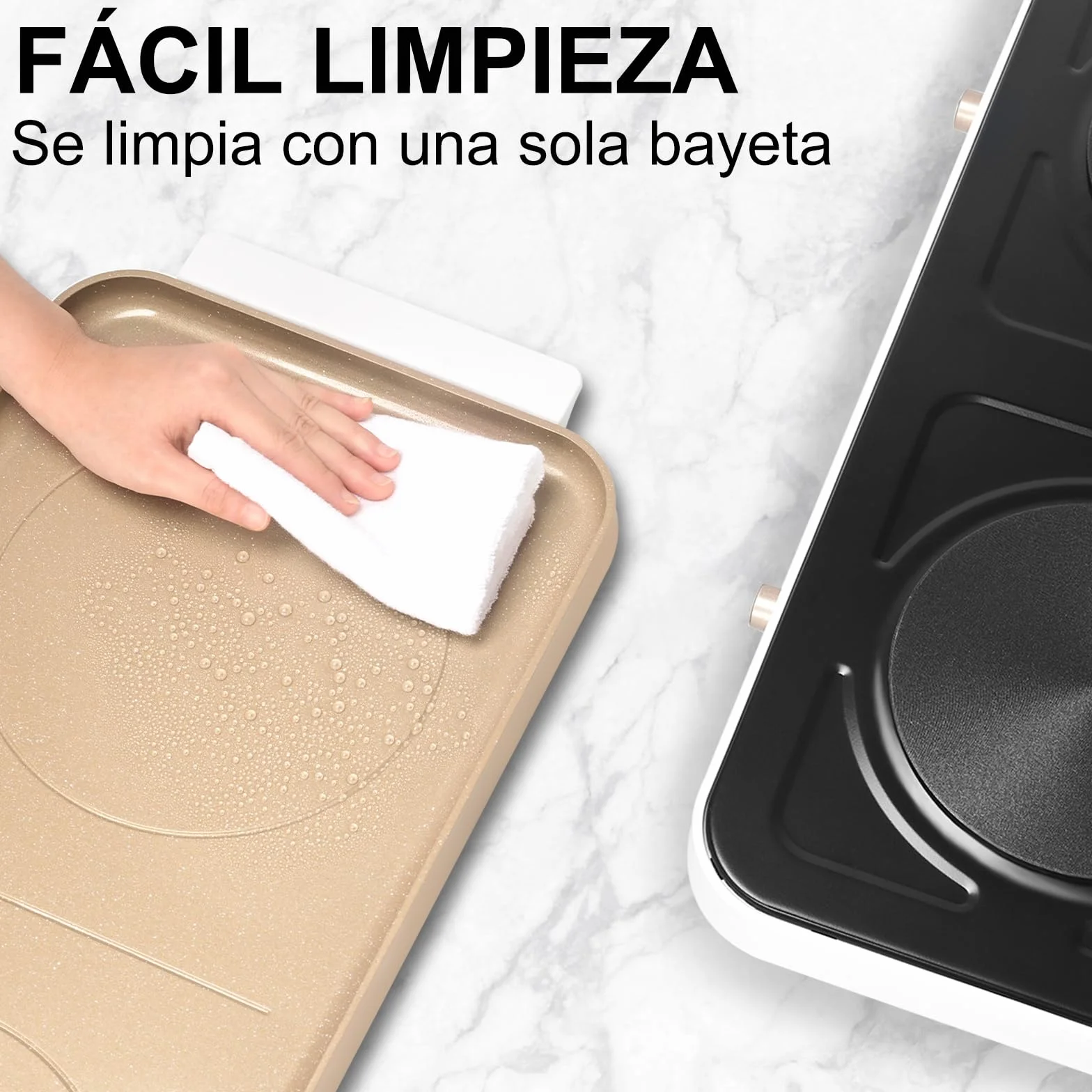 AEWHALE Cocina Eléctrica Portátil doble 2000 W,15.24 Cm de Diámetro, con Una Placa de Cerámica Antiadherente Extraíble y 5 Niveles de Regulación de Temperatura