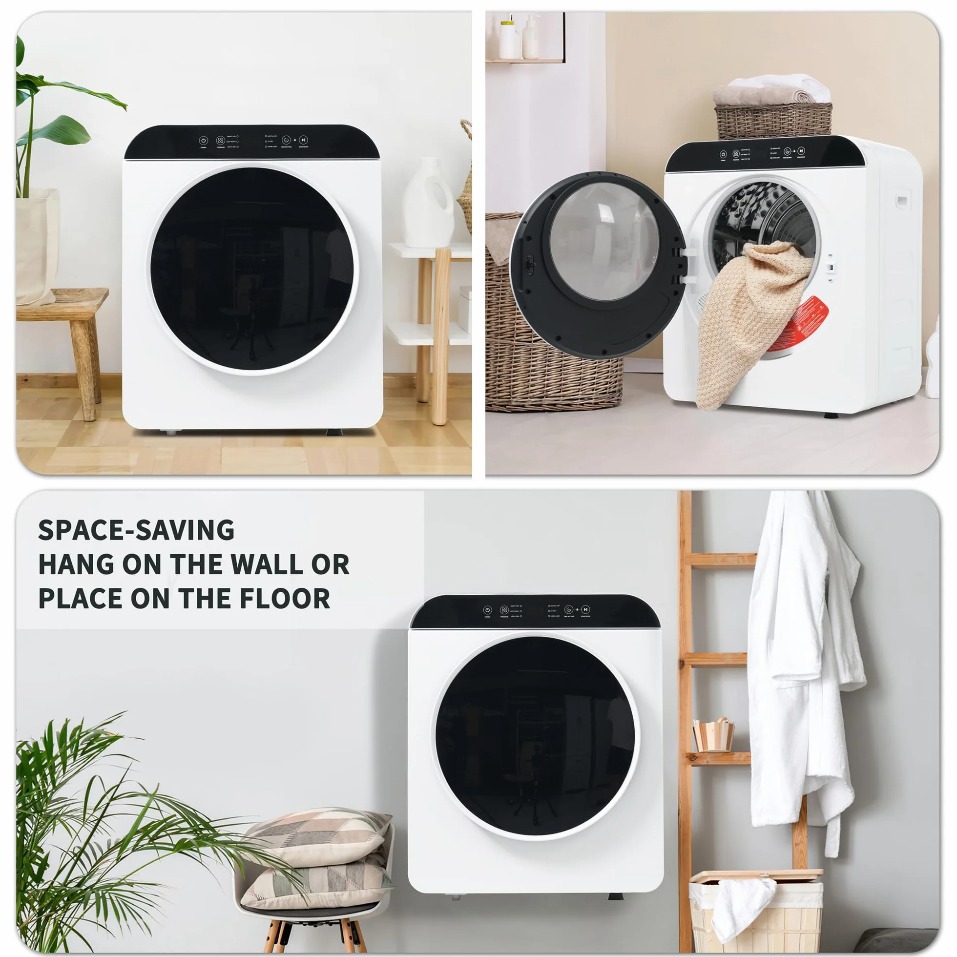 Secadora de Evacuación 4,5 kg con 6 Programas, Carga Frontal Secadora de Ropa 830 W, Montable en la Pared Secadora de Ropa con Tambor Inox, para Piso, Casa, Mobil Home, 59x49x43,5 cm, Blanco