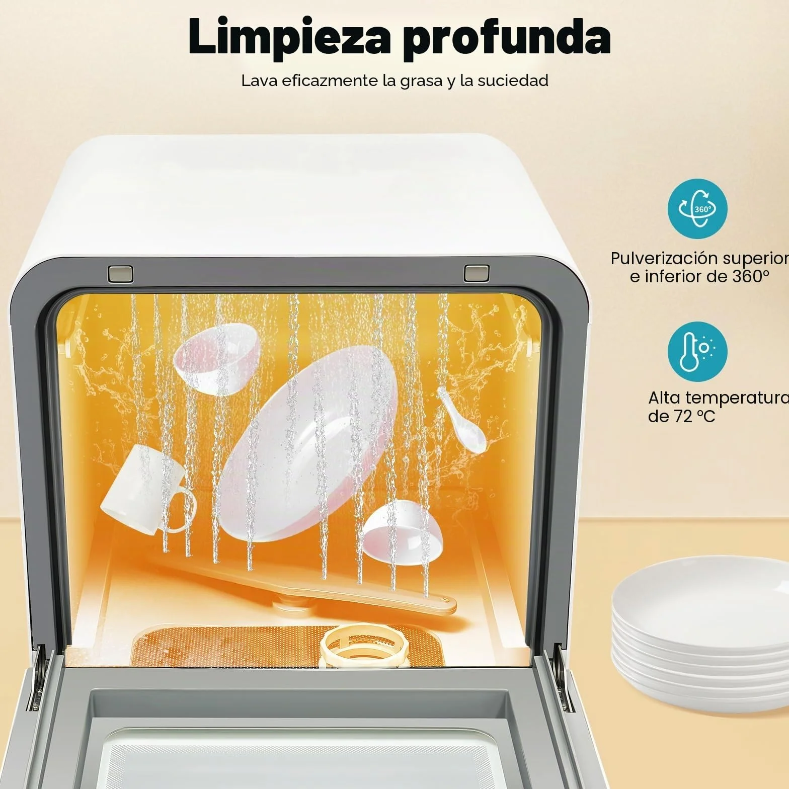 Mini lavavajillas de mesa, utilizable con o sin conexión de agua, con depósito de agua de 5 l y 4 programas, para apartamentos, camping, autocaravanas y dormitorios