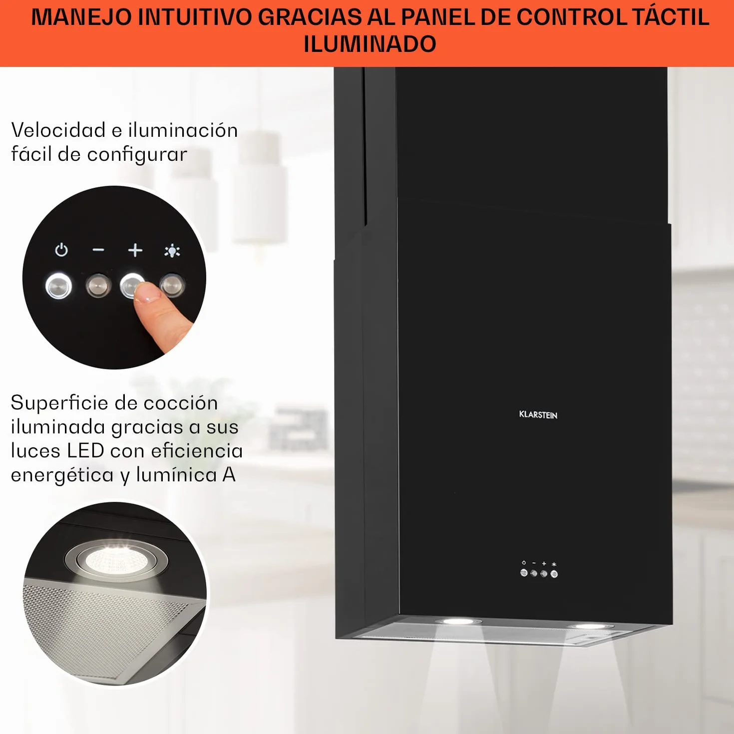 Klarstein Campana Isla Cocina Extractor 641m³/h Temporizador 3 Modos Filtros Carbón Activo