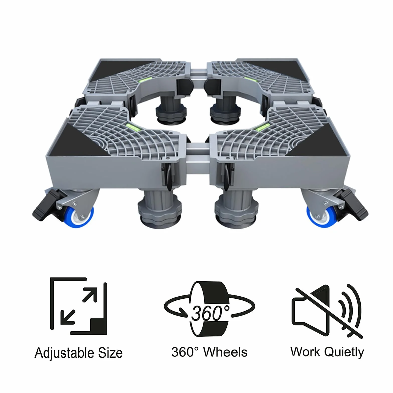 Lavadora multifuncional con base ajustable movible, base de ruedas para frigoríficos, longitud ajustable de 42 a 66 cm, altura de 10 a 12 cm, con 4 ruedas giratorias de 360°, carga de 600 libras de