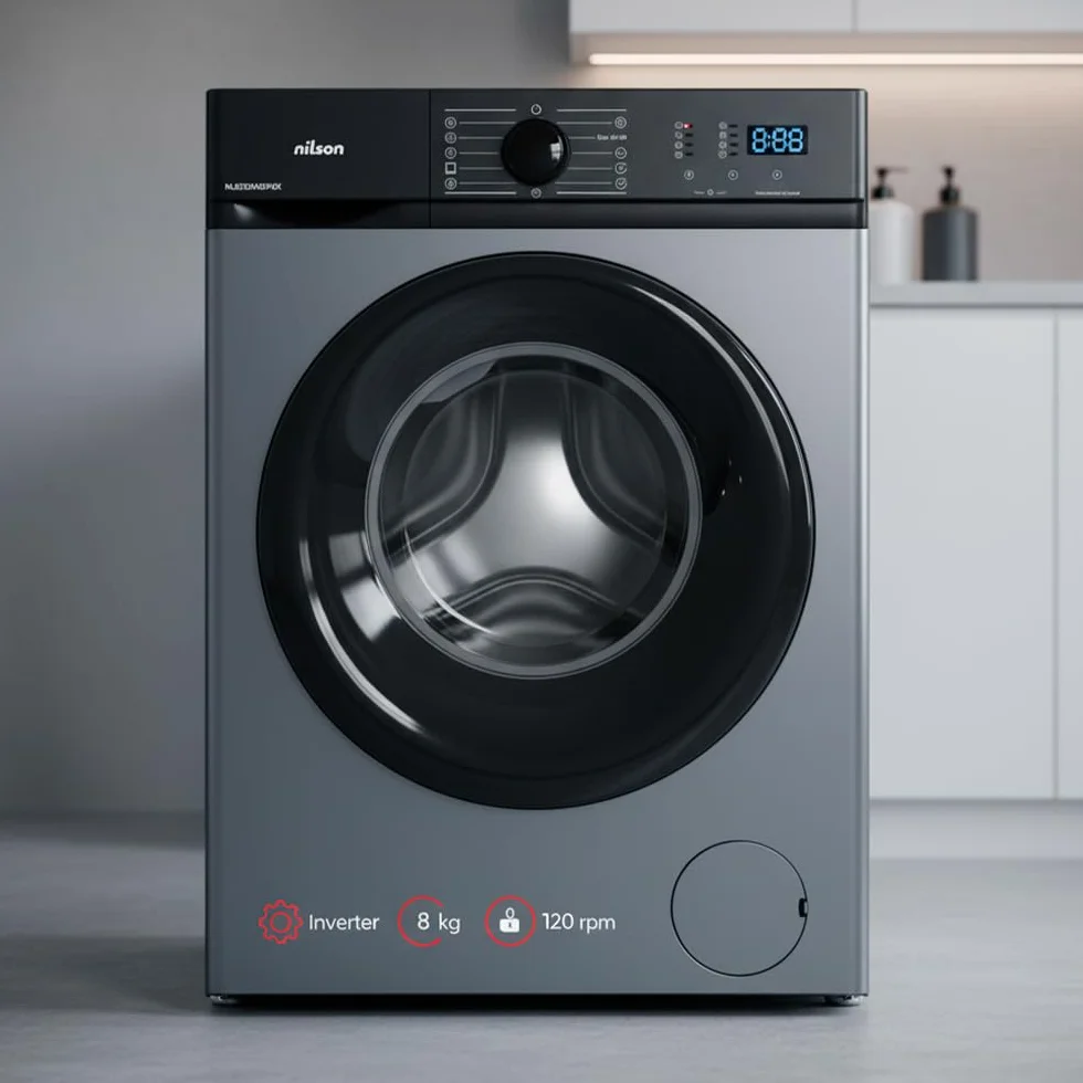 Nilson Lavadora 8Kg Carga Frontal Inox NL8200AIDVBX. 1200 rpm, Motor Inverter, 15 Programas, Eco-logic System, Tambor Acero Inoxidable, Clase de Eficiencia Energética A