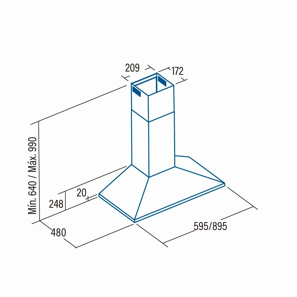 Cata Campana Extractora VZX 9000 X/A Campana de Pared Decorativo 90 cm Capacidad de Extracción de 510m3/h 3 niveles de Potencia Acabado en Acero Inoxidable