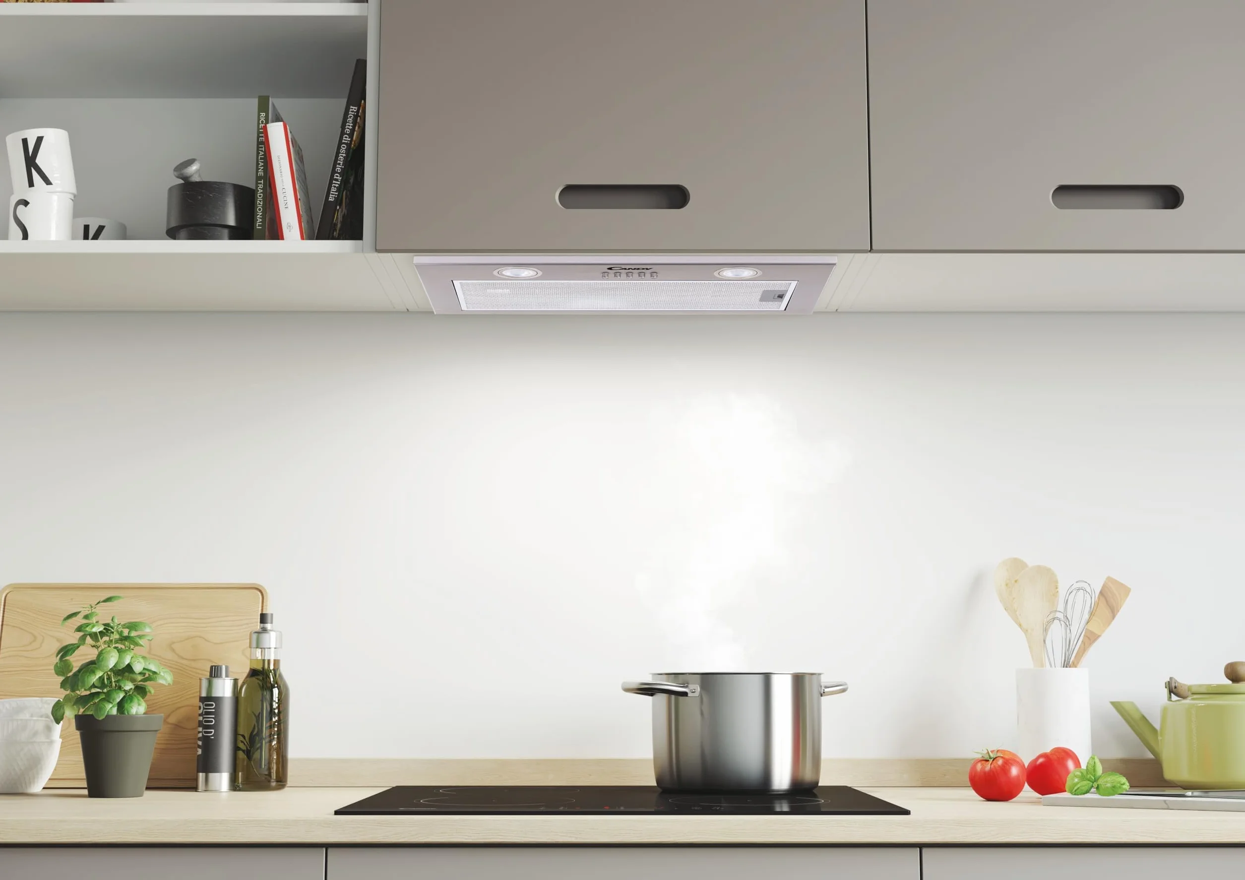 Candy CBG625-1XGG, Campana Grupo Filtrante, 52CM, 3 Niveles de Potencia, 44W, 206M3/H, Filtro de Carbono, Panel Aluminio Antigrasa, Iluminación LED, 68DB, Clase B, Gris Metalizado