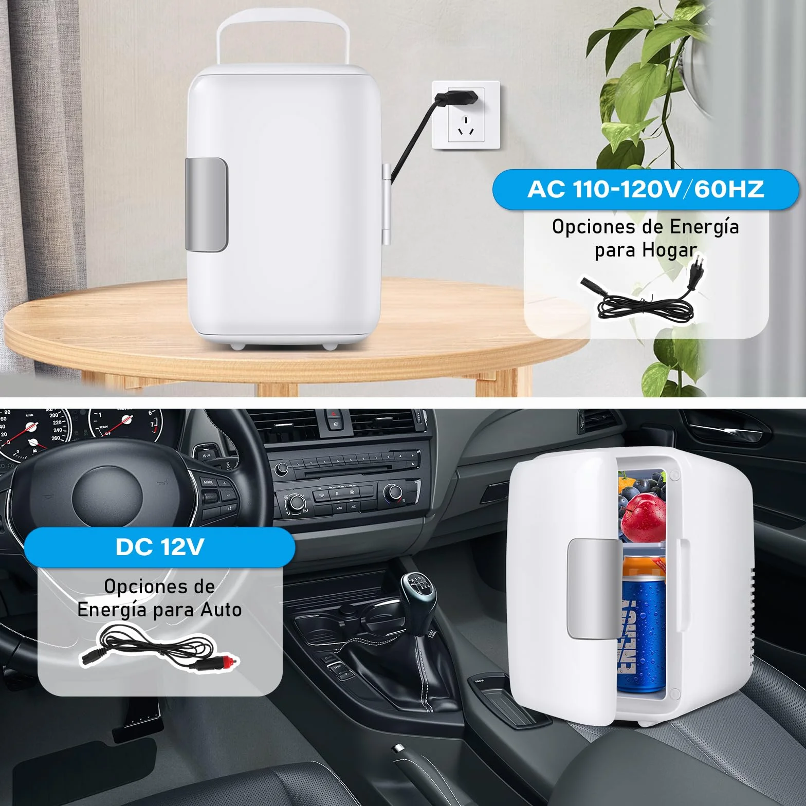 Nevera Pequeña - Mini Nevera, 4L Comética Pequeña Nevera para Dormitorio, CA 220V/ CC 12V para Coche, Mini Neveras Para Habitacion (Blanco)