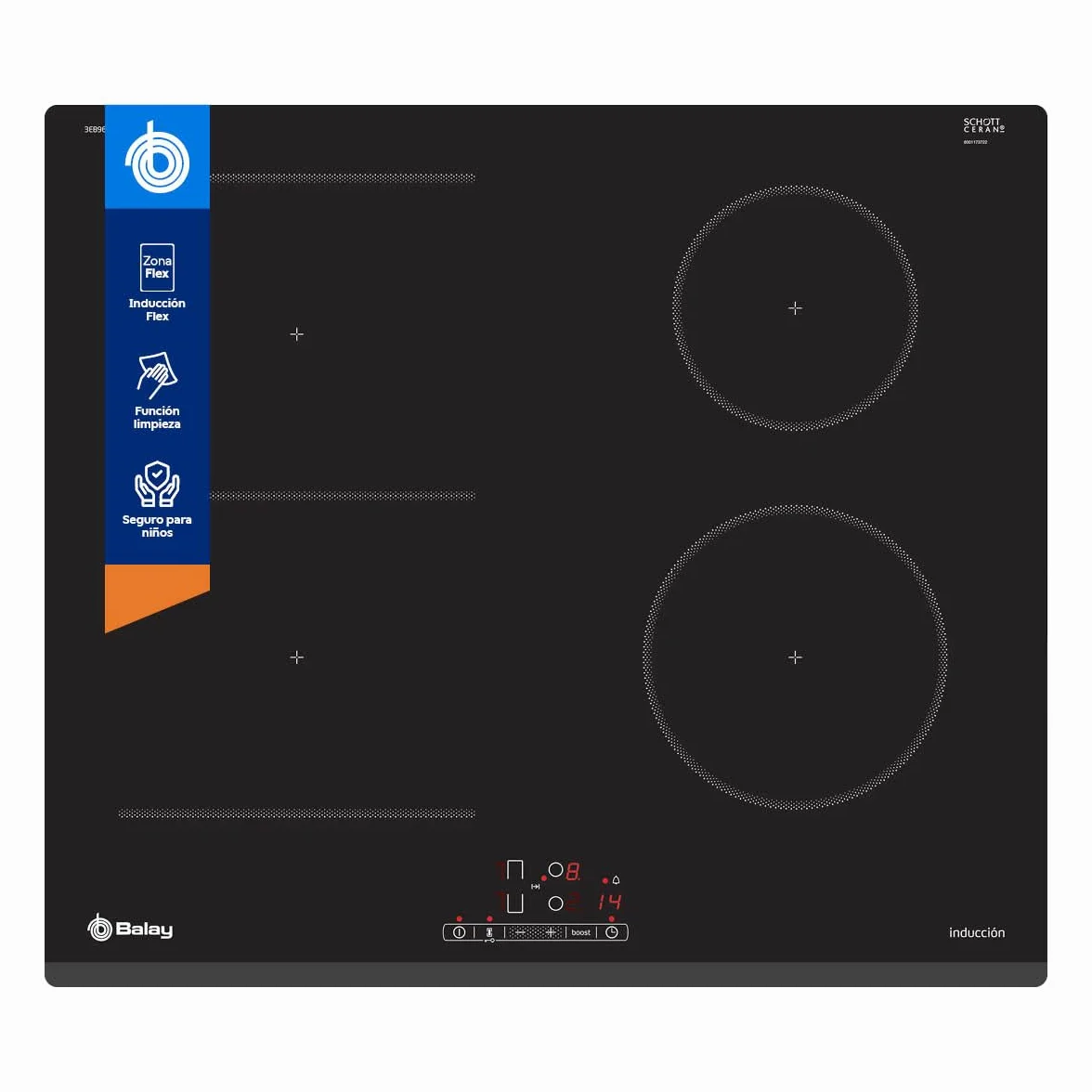 Balay - Placa de inducción, 60 cm, Función Sprit, Negra, 3EB963FR
