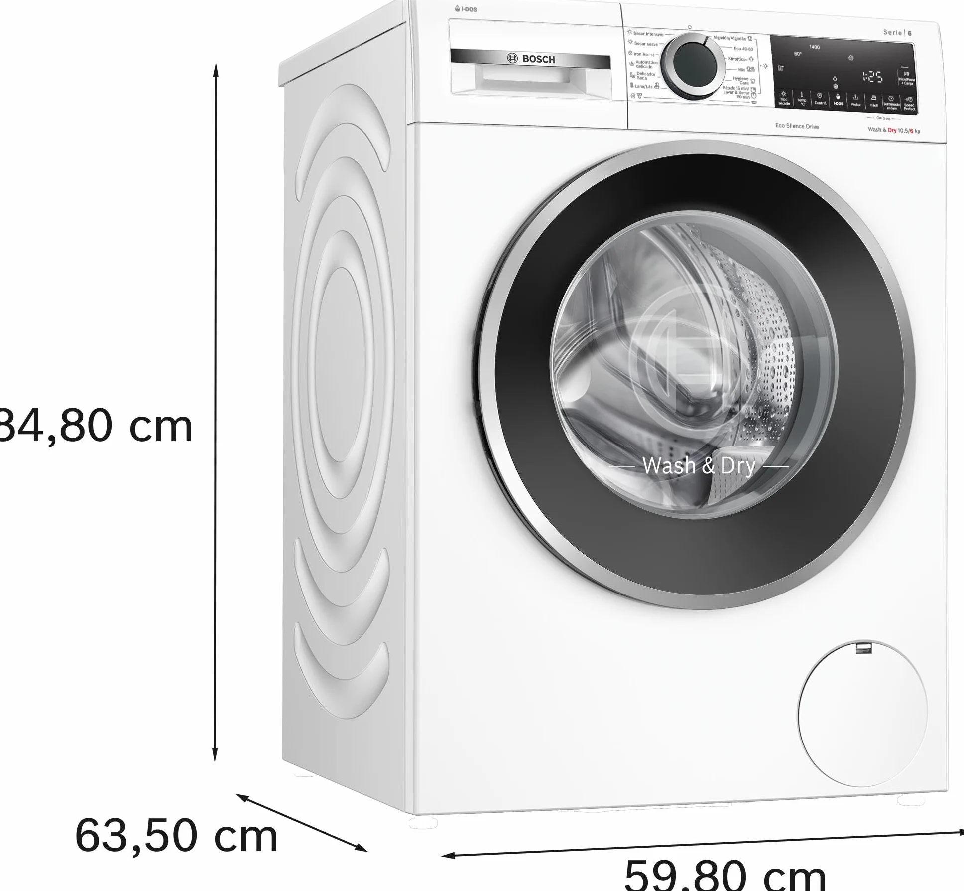 Bosch Lavadora-Secadora, 10,5/6 kg, Serie 6, Dosificación Automática, Silenciosa, AutoDry, Blanco, WNG244A0ES