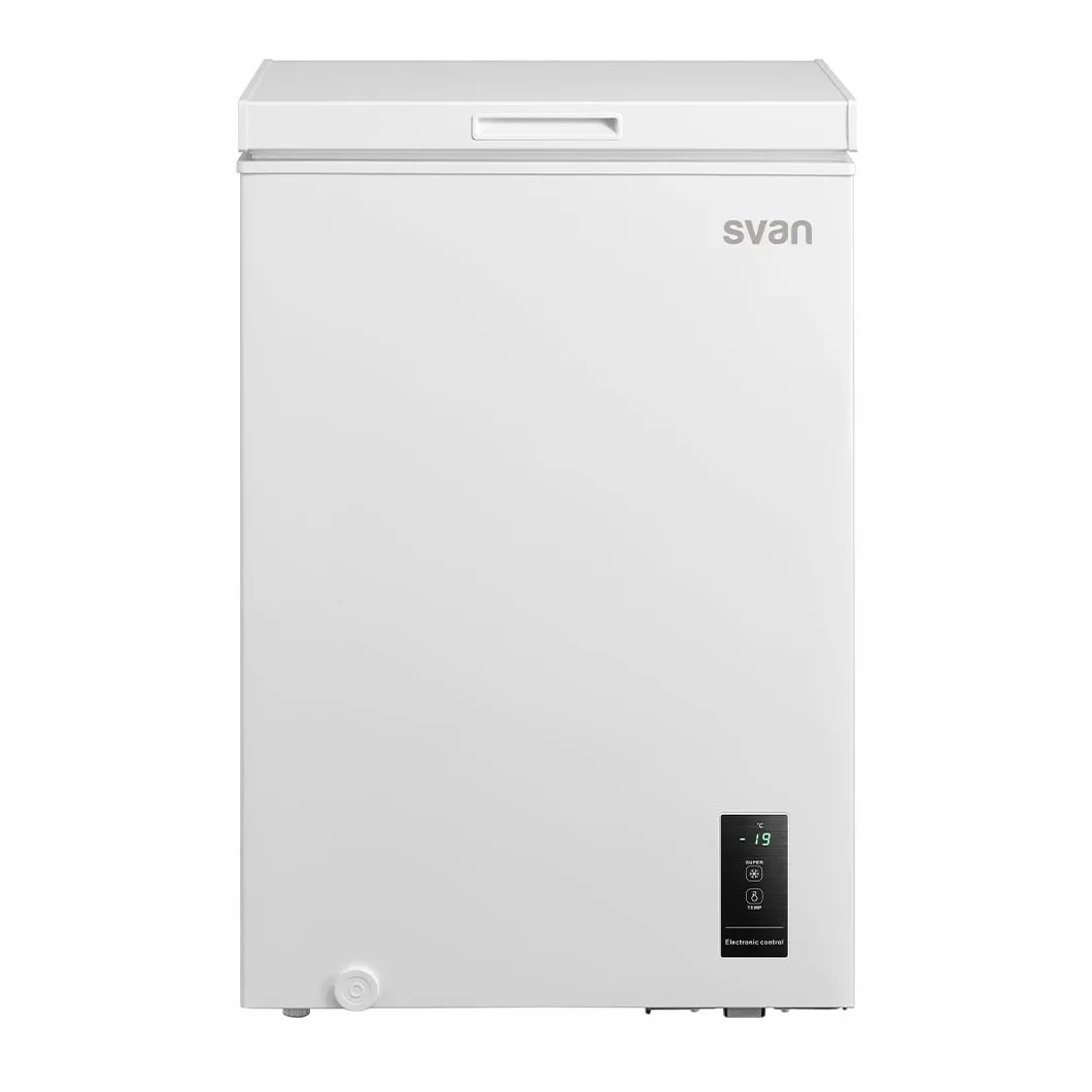 Svan Congelador Horizontal Blanco SCH1002EDC. Capacidad 99 Litros, 4 Star, Modo Super Congelación, Tecnología Cíclica, Puerta Abatible, Bajo Nivel Sonoro, Eficiencia Energética Clase E