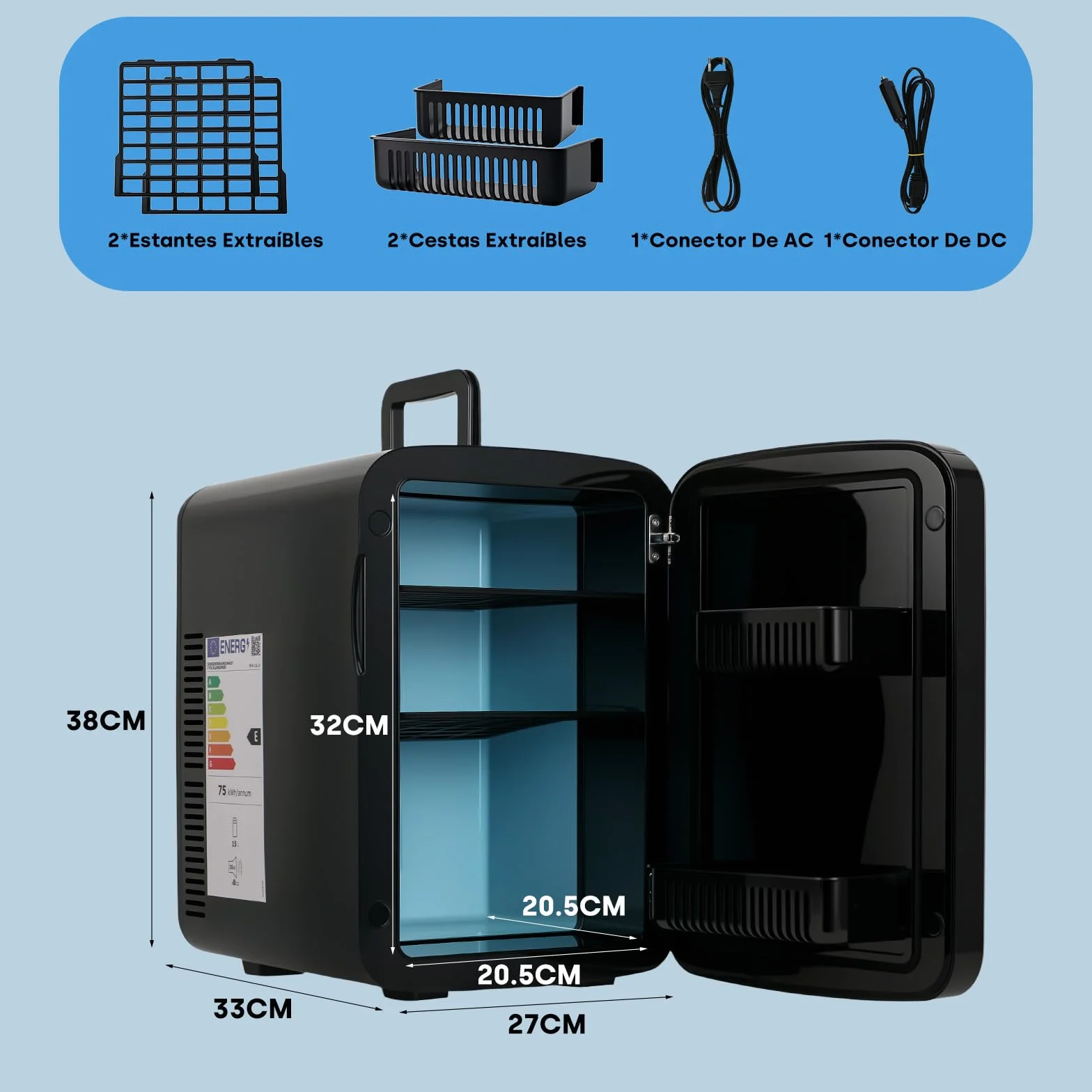 Enventor 15L/20 Latas Nevera Pequeña Negro, Mini Frigorifico con Enfriador y Calentador, Nevera Portatil con Alimentación 12V/220V, Mini Nevera para Habitacion, Oficina, Coche, Frutas y Bebidas