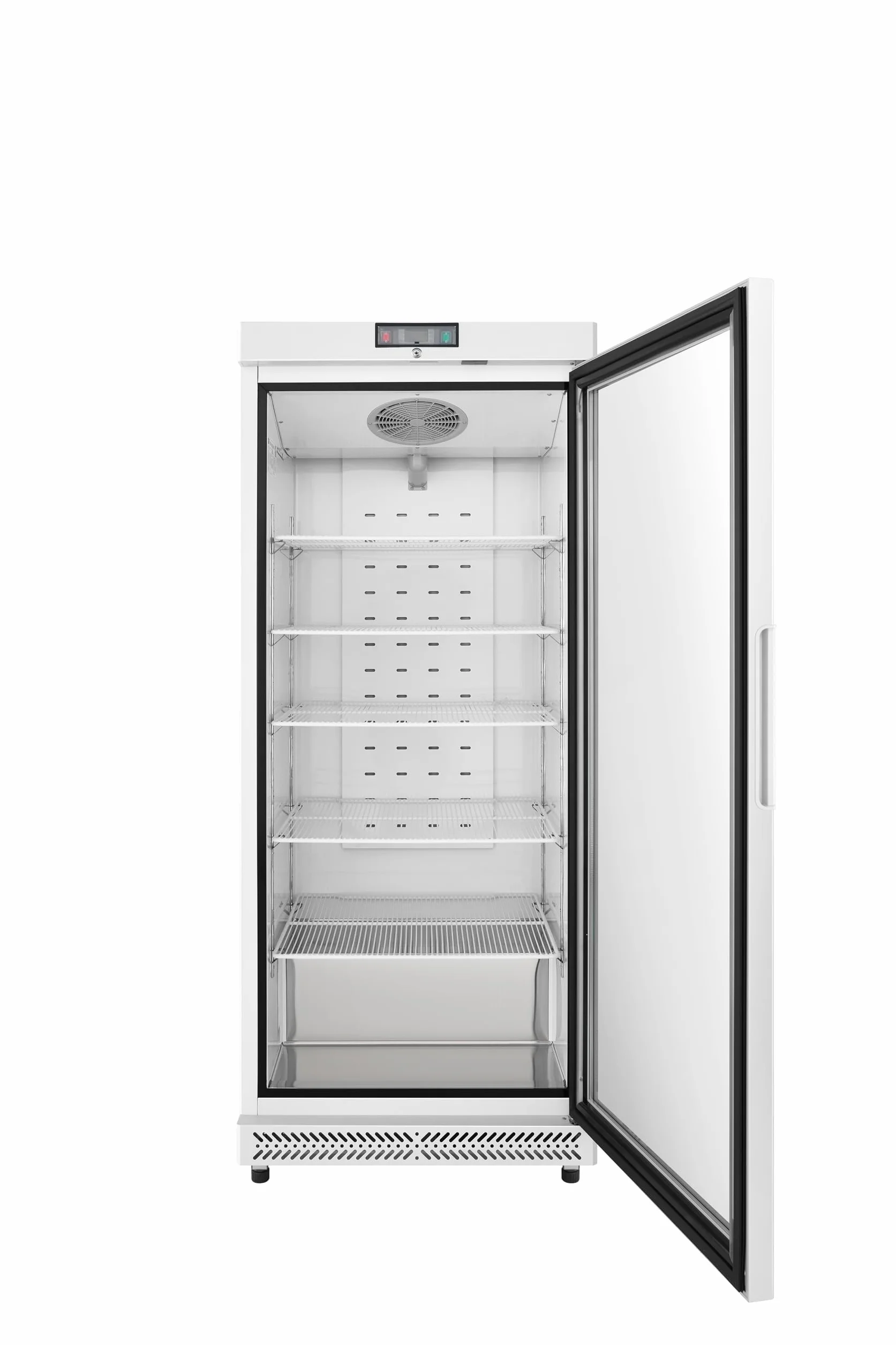 METRO Professional Frigorífico con Puerta de Cristal GRE6600G, 380L, Nevera Vertical con Cerradura, 77.5x72.5x188.5cm, 5 Estantes, Blanco
