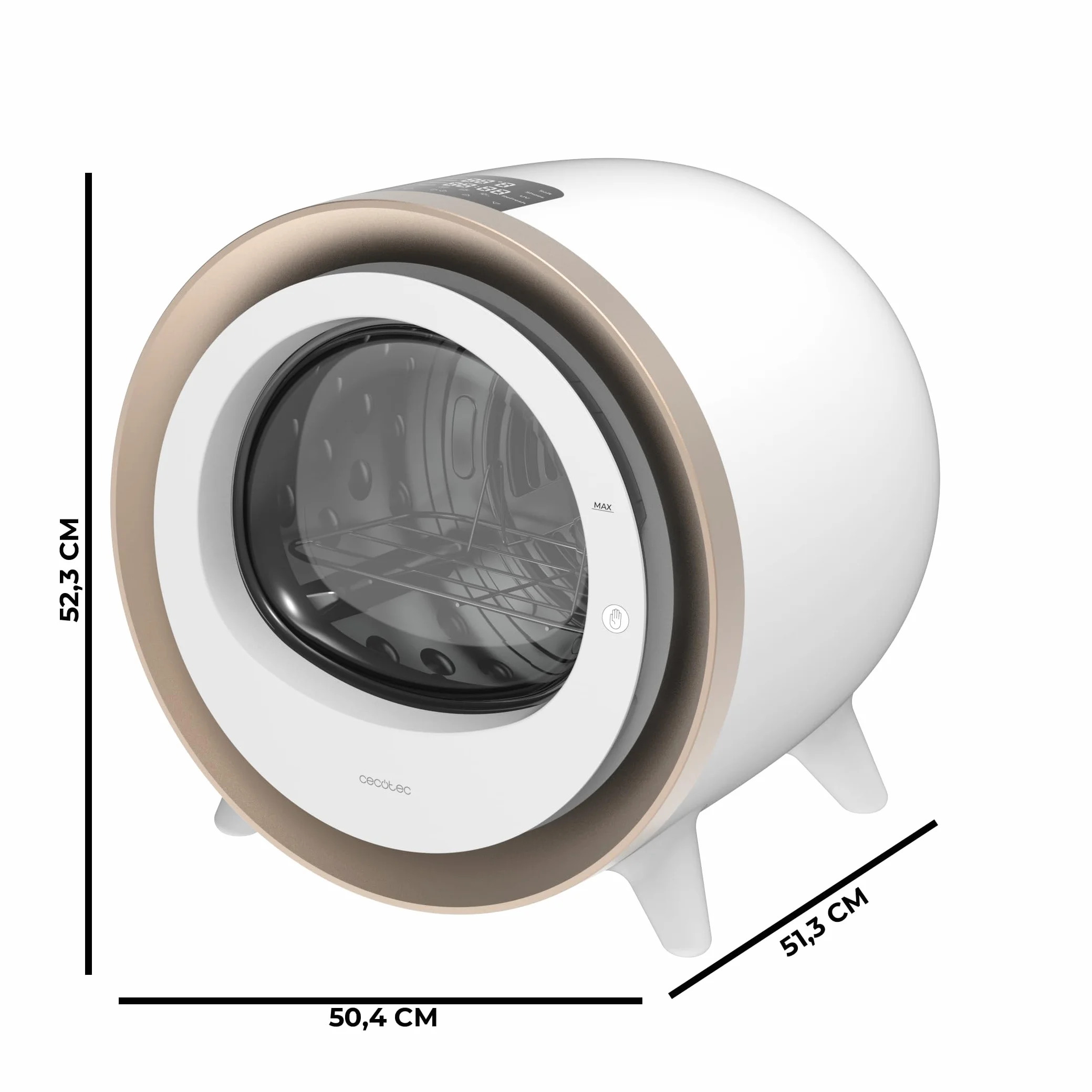 Cecotec Secadora Compacta Evacuación 3Kg Bolero DressCode Dry 3500V Gold. 8 Programas, Secado Automático Inteligente, Control Touch, Función UV Care, Tambor Inox, Antiarrugas, Blanco y Oro Cromado