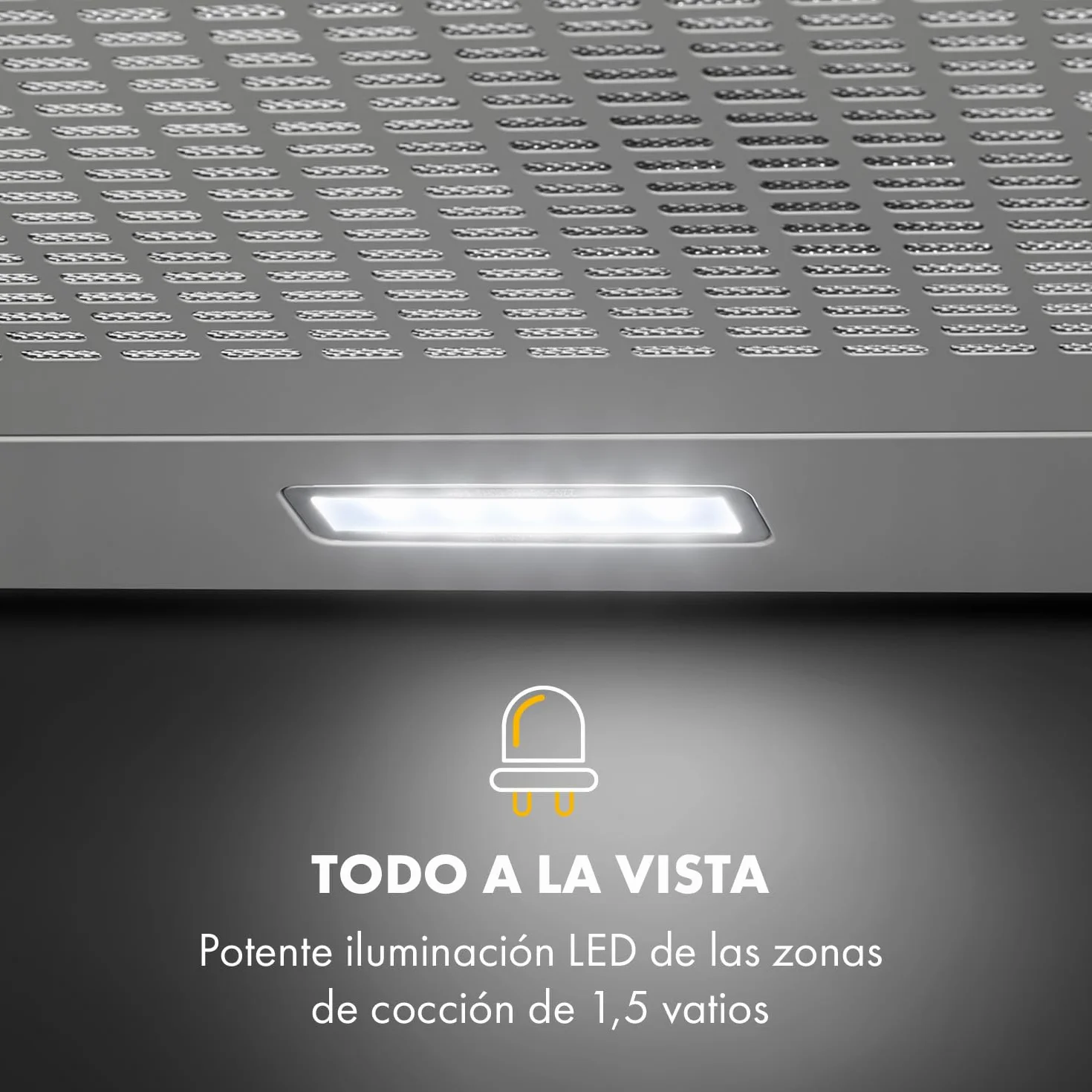 Klarstein Capannina - Campana extractora encastrable, Potencia extracción 166m³/h, 60cm, 3 potencias, EEC C, Panel de control, Filtro grasa de aluminio, Iluminación LED, Acero inoxidable, Plateado