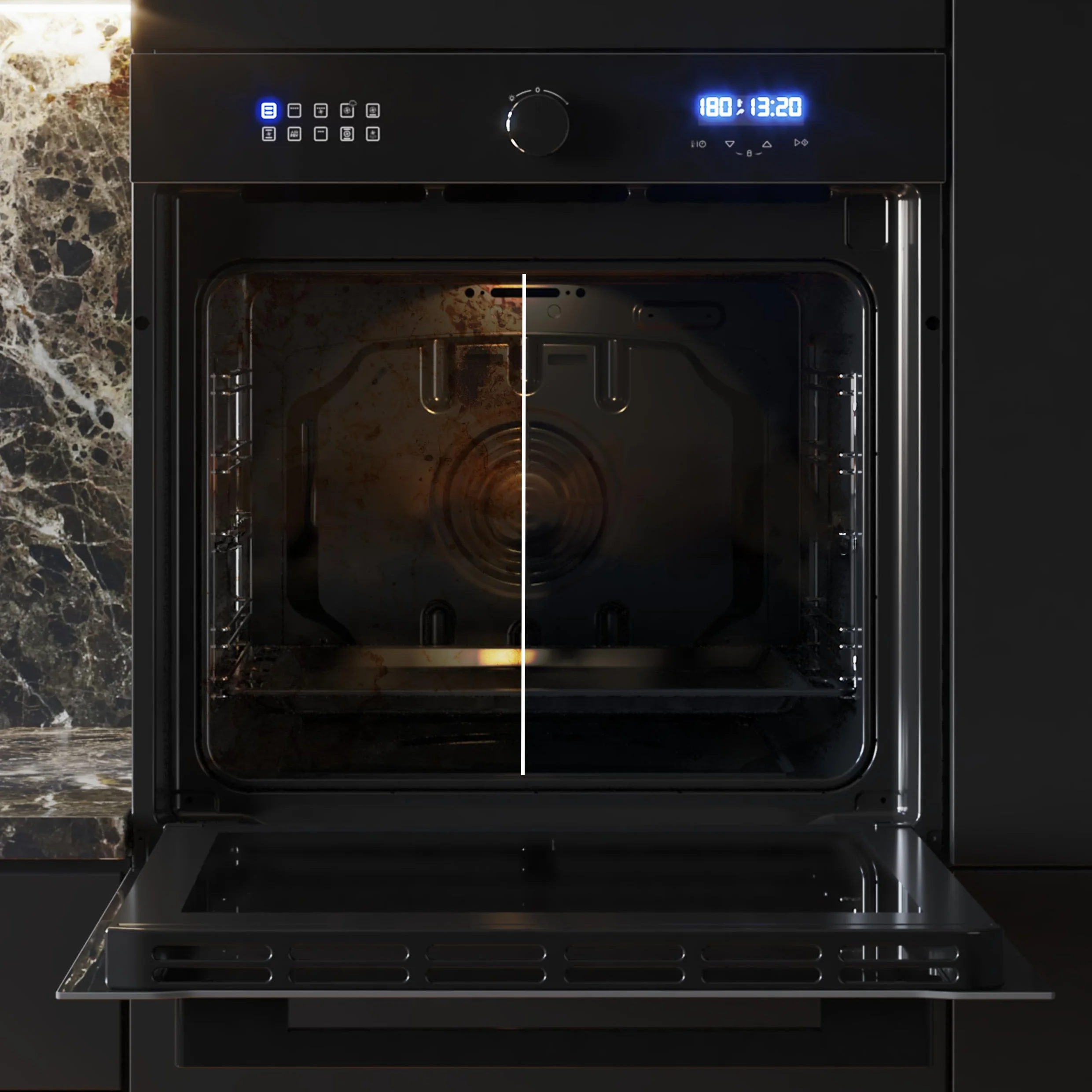 Cecotec Horno Integrable Multifunción 60cm Bolero Hexa AF316000 Glass Black A 3400W, 81L Capacidad, 11 Funciones con Airfryer Master, Pizza Master, Steam Asisst, Steam EasyClean, 3D Cooking, Defrost