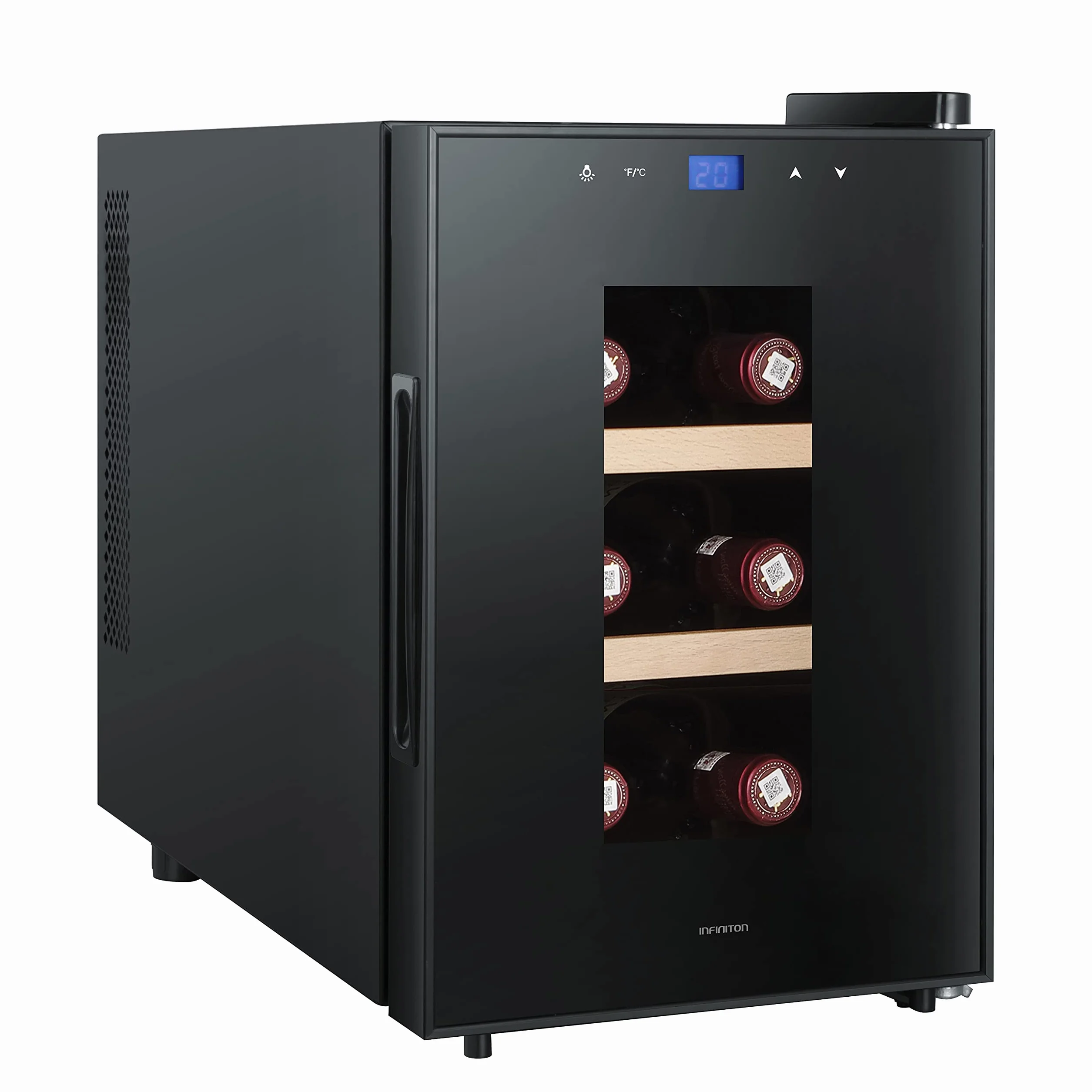 VINOTECA INFINITON WCL-6B (G, Capacidad hasta 6 Botellas, Estantes de Madera, Display LED, Puerta de Cristal, Nevera para vinos)
