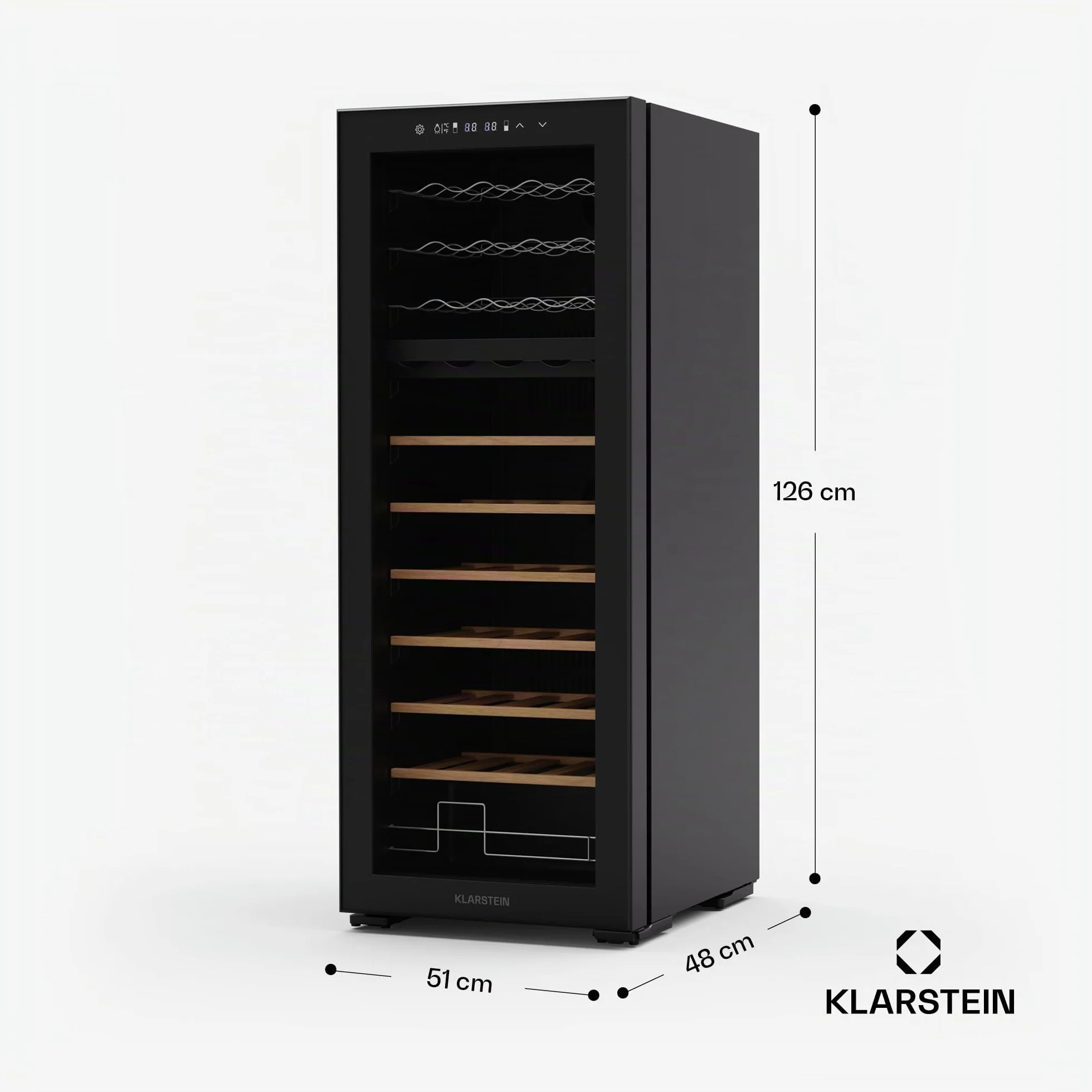 Klarstein Bovella 55 duo+ vinoteca - 55 botellas, 2 zonas, 5-18°c, control táctil, iluminación led, protección uv, independiente, nevera vinos