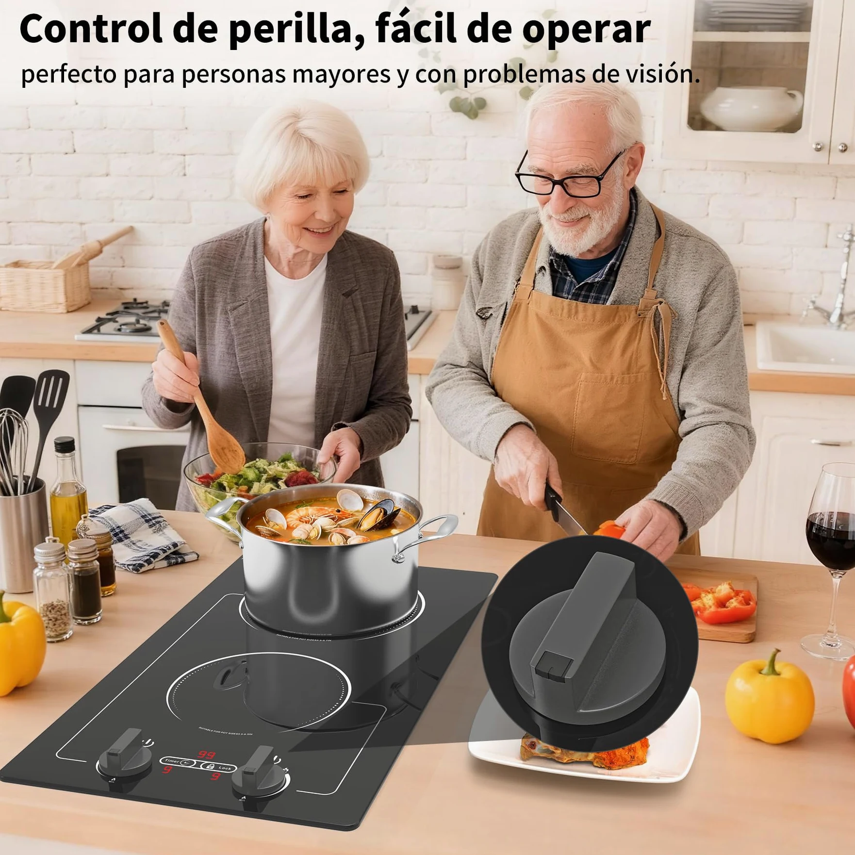 VBGK induccion 2 fuegos,220V 3000W placa induccion 2 fuegos con pantalla táctil LED, 10 niveles de potencia, bloqueo infantil y temporizador, protección contra sobrecalentamiento