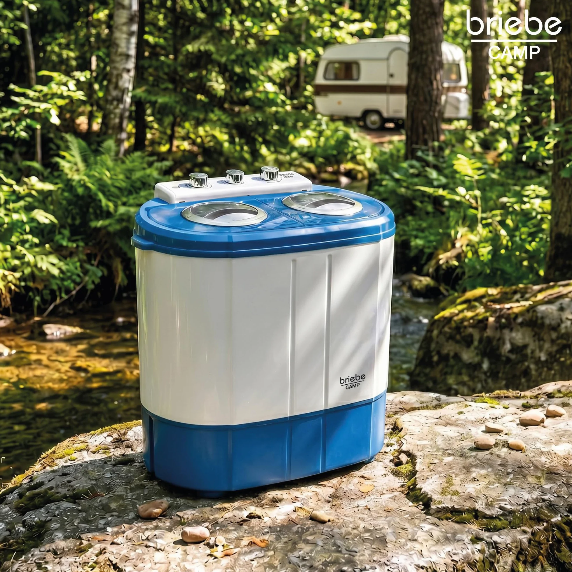 Camp Mini Lavadora Portátil con Centrifugado 3Kg Carga Superior Azul/Blanco