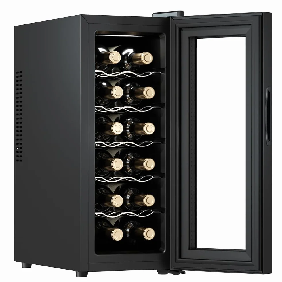 Cecotec Vinoteca 12 botellas Bolero grandsommelier 1230 coolcrystal, Enfriamiento termoeléctrico, Temperatura regulable entre 8º y 18ºC, Control táctil, Display, LED interior, Gas no nocivo.