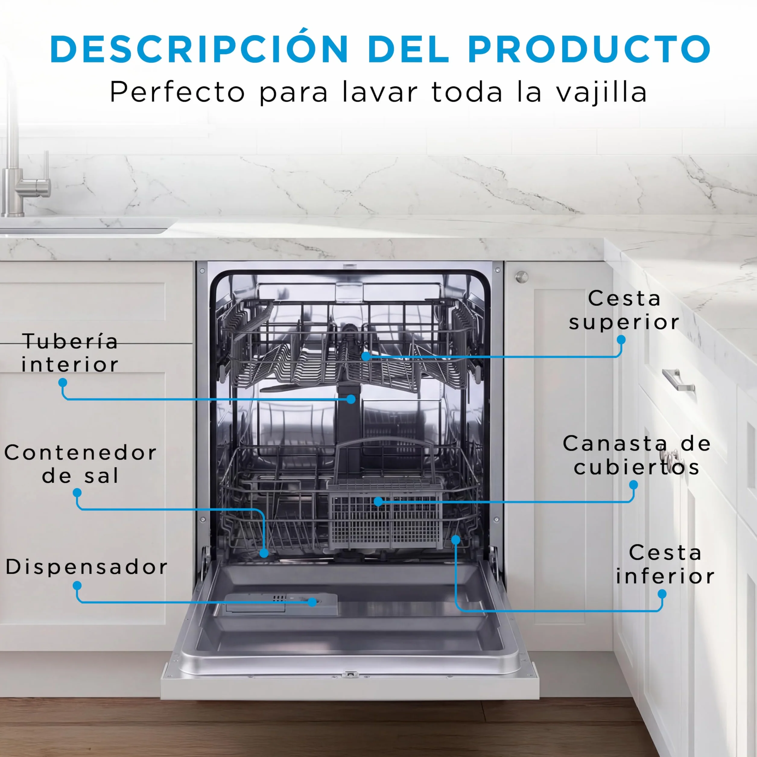 Midea Lavavajillas 60 cm+++ Blanco para 12 servicios - Lavaplatos Libre Instalación con 4 Programas de Lavado, Integrable - Filtro Antibacterias, 49 dB, y Función de Media Carga Nuevo Modelo