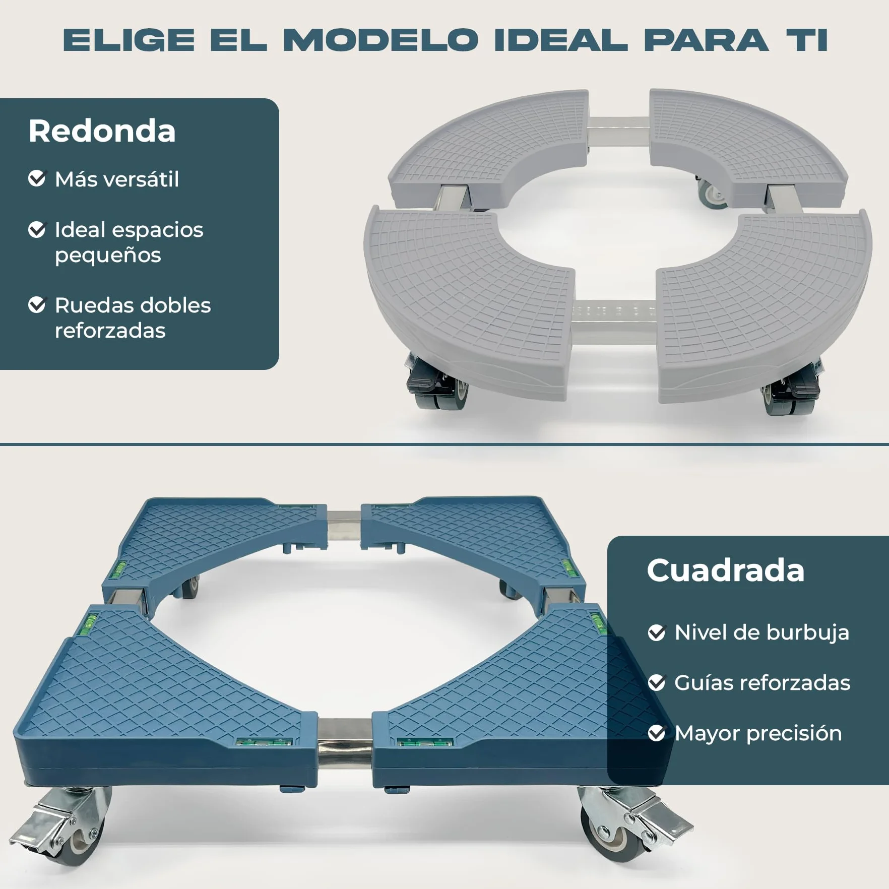 Base Regulable Carro para Lavadora con Ruedas Cia&Co – Soporte Ajustable 42,5–65 cm – Plataforma Móvil profesional hasta 300 kg – Para Frigorífico, Secadora y Electrodomésticos (BASE + 4 RUEDAS)