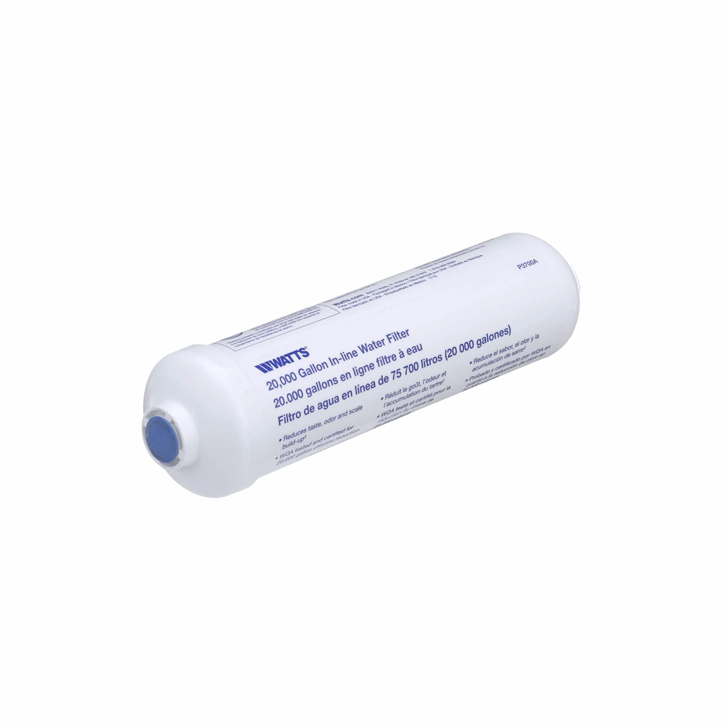 Watts - Filtro de agua en línea de 20.000 galones de capacidad, filtro en línea para refrigerador, máquina de hielo, debajo del fregadero, y reduce el mal sabor, olores, cloro y sedimentos en agua