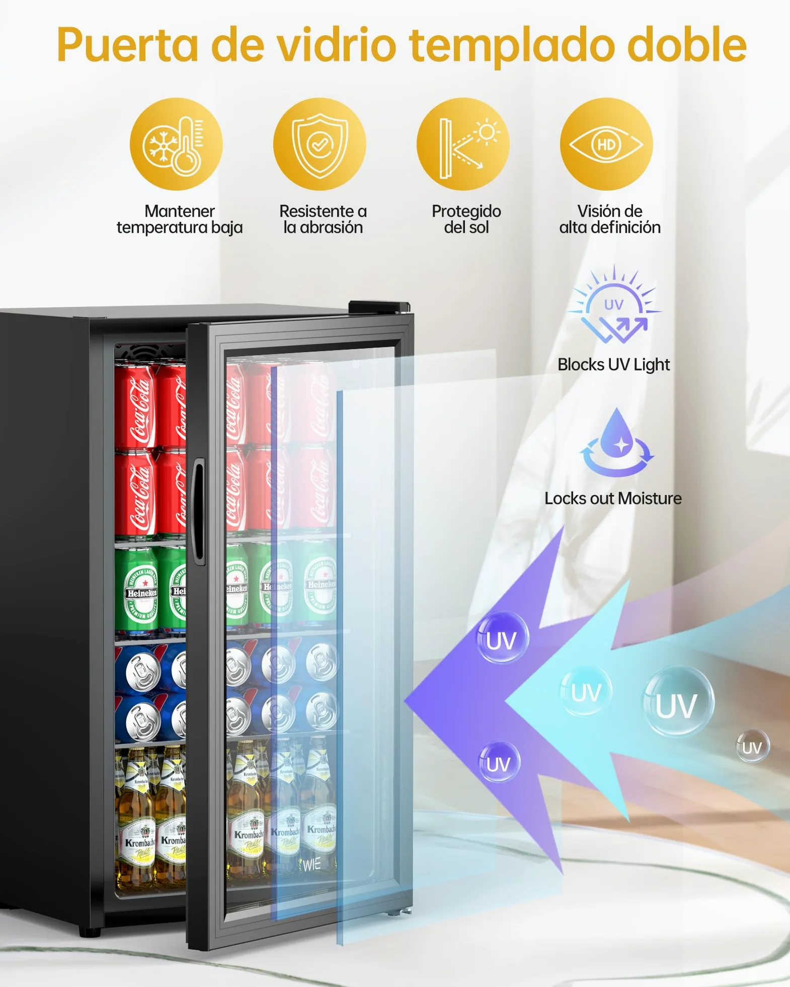 WIE Nevera Pequeña, Refrigerador de Bebidas con Puerta de Vidrio, 3 Estantes Ajustables, Control Inteligente, Puerta Reversible, Frigorificos Pequeños para Inicio/Bar/Oficina/Hotel (Negro 86L)