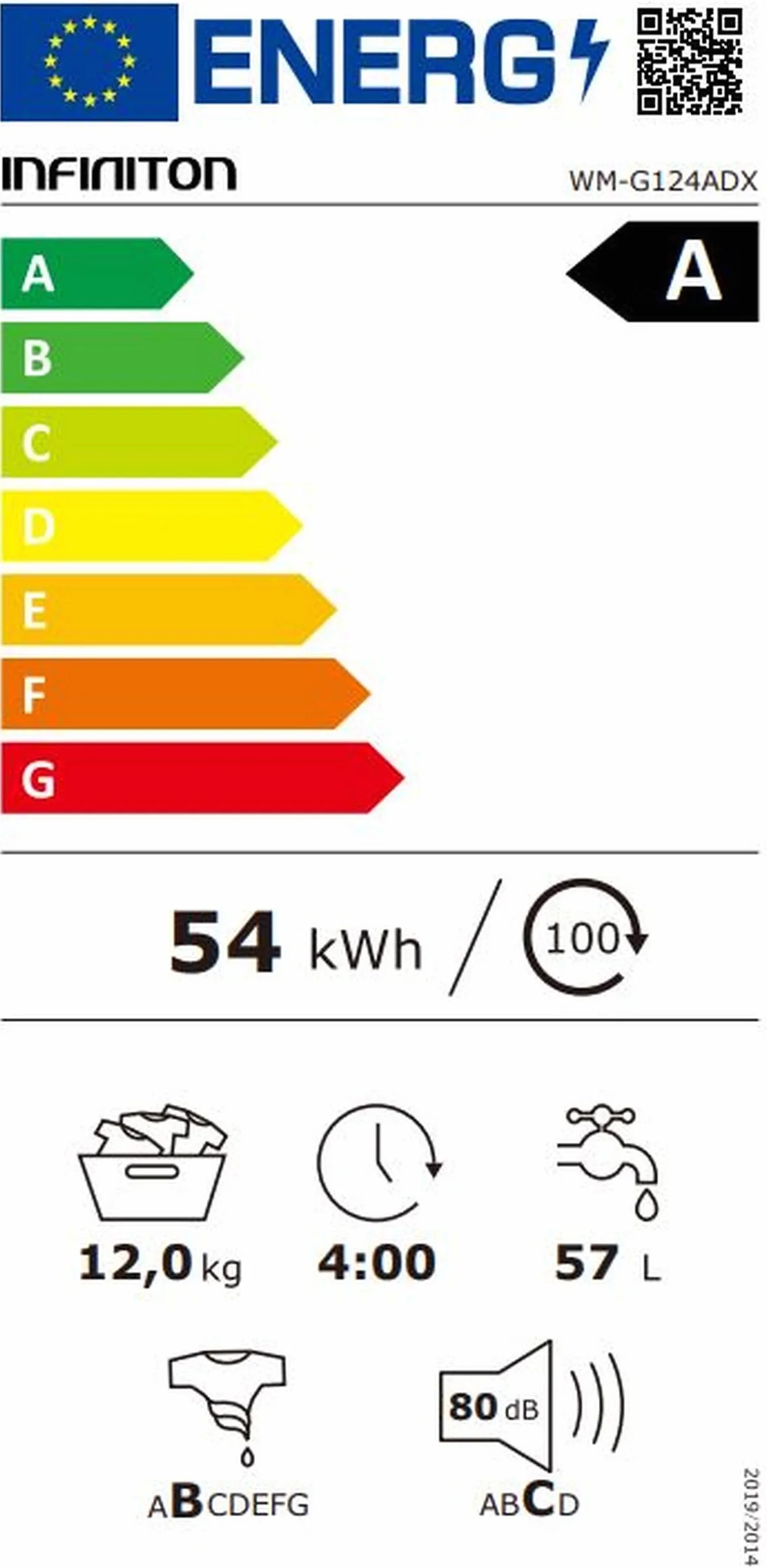 INFINITON Lavadora Carga Frontal WM-G124ADX, 12 kg, 1400 rpm, INVERTER, VAPOR CARE,ADD CLOTHING, 14 Programas, A, Silent mode, Inox