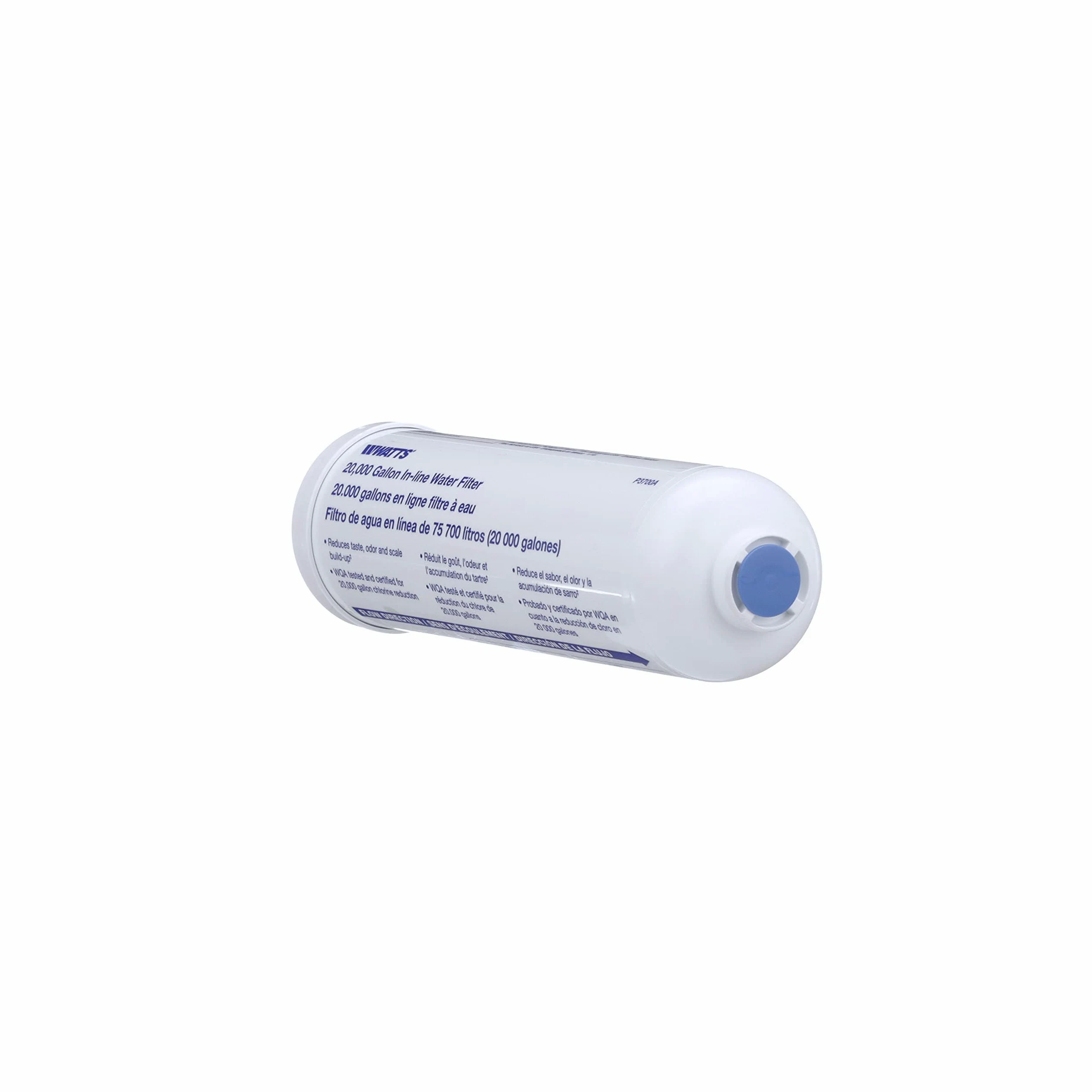 Watts - Filtro de agua en línea de 20.000 galones de capacidad, filtro en línea para refrigerador, máquina de hielo, debajo del fregadero, y reduce el mal sabor, olores, cloro y sedimentos en agua