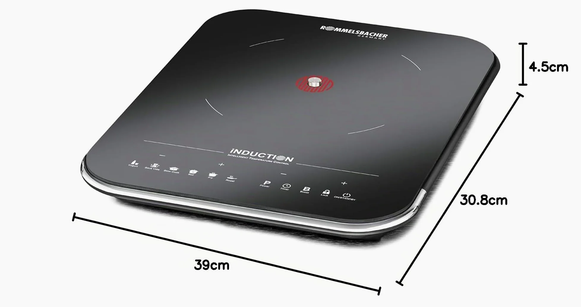 ROMMELSBACHER Placa de cocción individual CTS 2000/IN – Inducción, innovador sensor de temperatura, sustituye a muchos utensilios de cocina: 6 programas (por ejemplo, yogur, sous vide, freír),