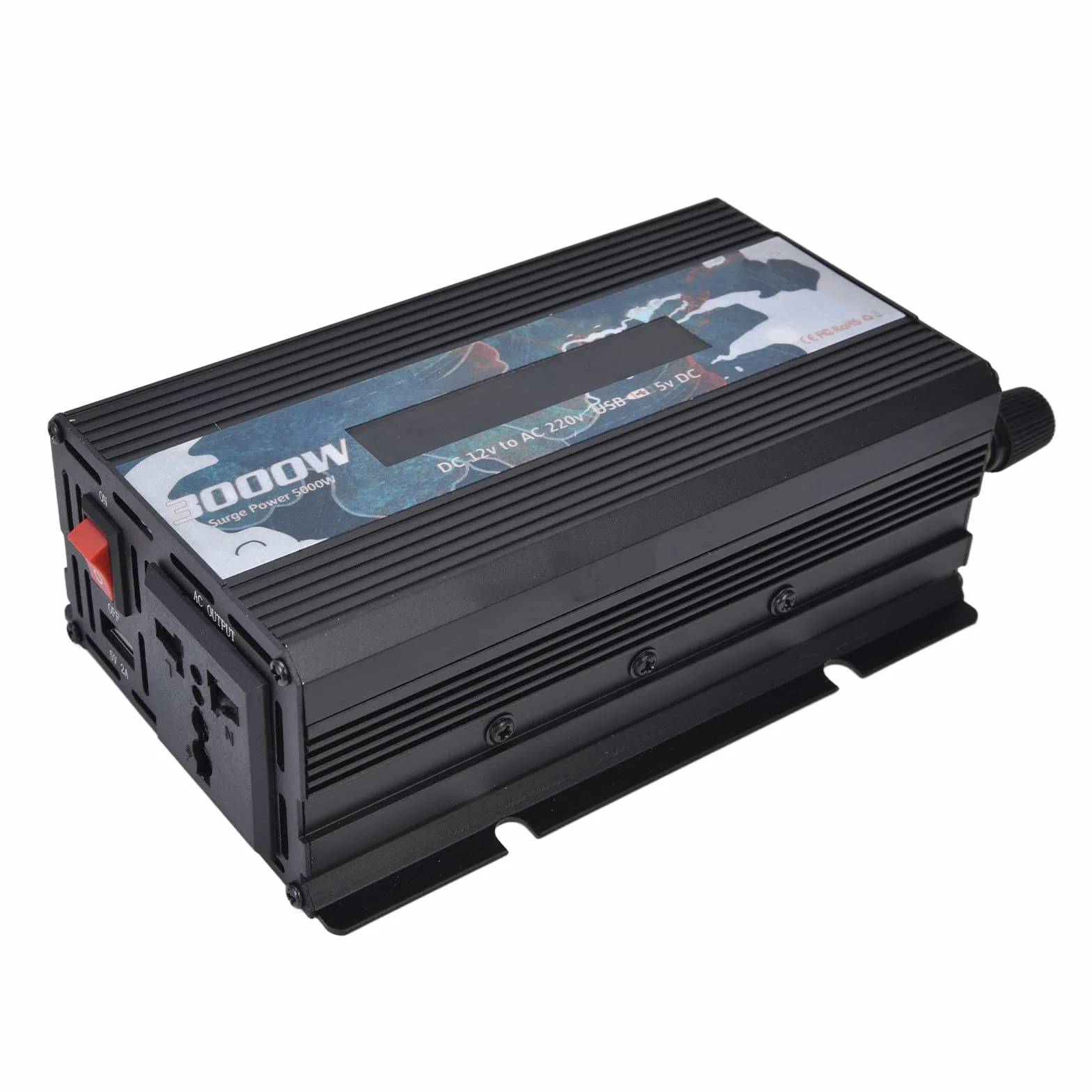 Inversor de Corriente Onda Sinusoidal Pura 300W 12V a 220V Convertidor Potencia Multifuncional para Hogar RV Camión Inversor Eléctrico Batería Energía Solar Inversor Portátil Negro