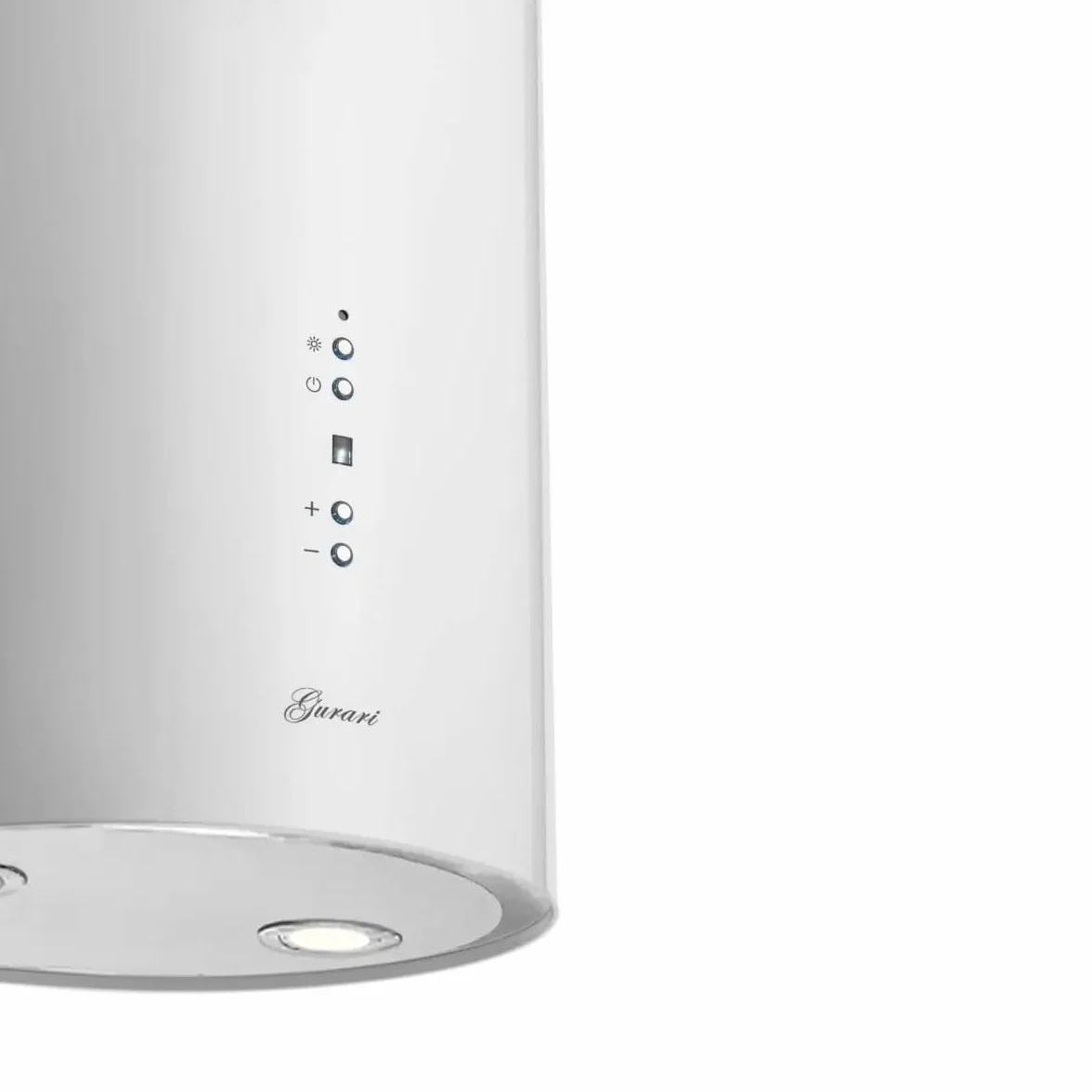 GURARI GCH I 385 36 WH Prime N - Campana extractora de isla redonda de 36 cm, color blanco, 1000 m³/h, 4 niveles, pantalla, iluminación LED