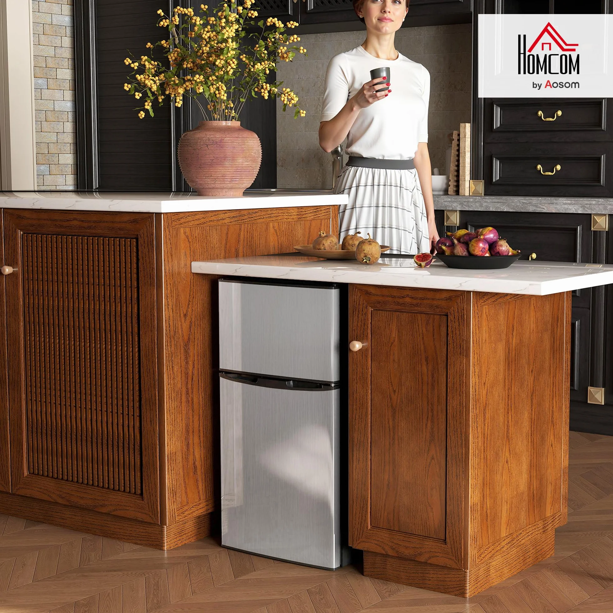 HOMCOM Nevera Pequeña 88 L con Congelador, Mini Frigorífico Silenciosa, Frigorífico Pequeño Bajo Encimera con Temperatura Regulable 5 Niveles, Puerta Reversible y Estantes Ajustables, Negro