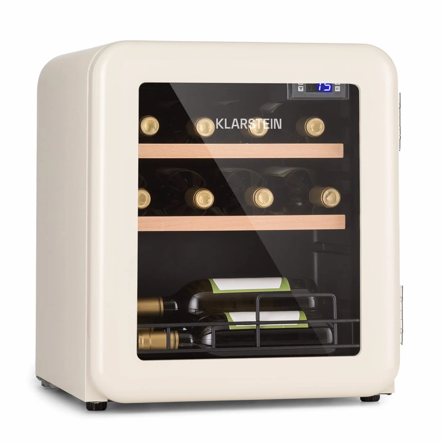 KLARSTEIN Vinoteca 12 Botellas, Nevera Vinos, Una Zona de Refrigeración, Nevera Expositora Vino y Cerveza, Vinoteca Interior y Exterior con Puerta de Cristal, Nevera Vino con Protección UV, 4-22°C