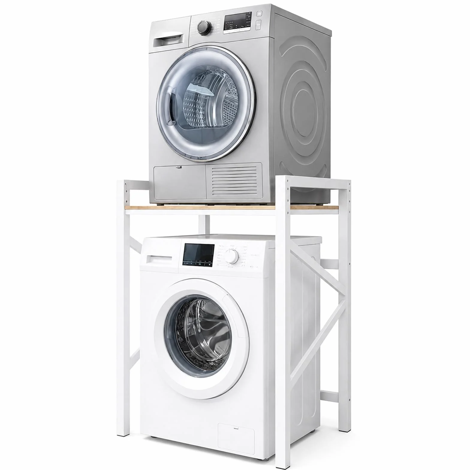 Kit de apilamiento de soporte para lavadora y secadora, armario de lavadora ajustable de 3 alturas, ahorro de espacio sobre lavadora y secadora con encimera para baños, lavandería