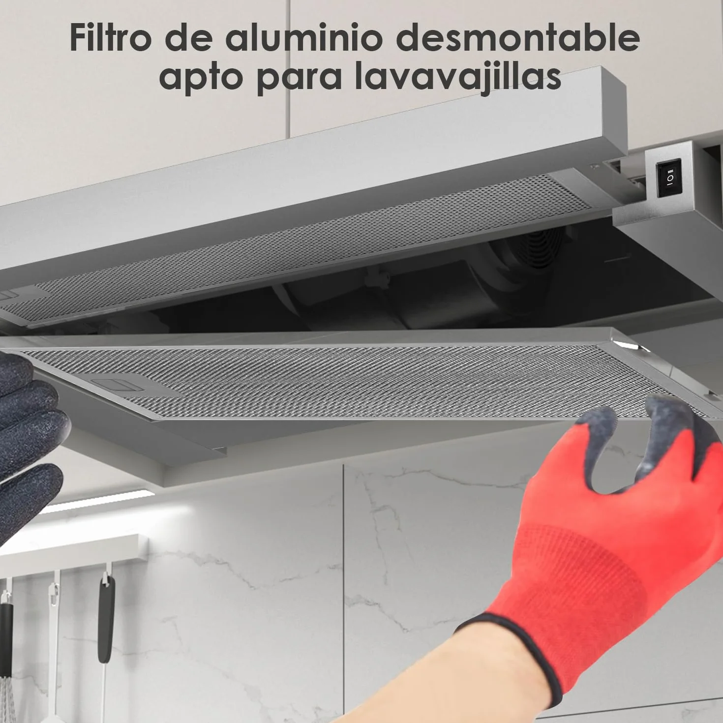 Campana extractora telescópica 60 cm 350 m³/h integrada 600 mm LED 2 velocidades
