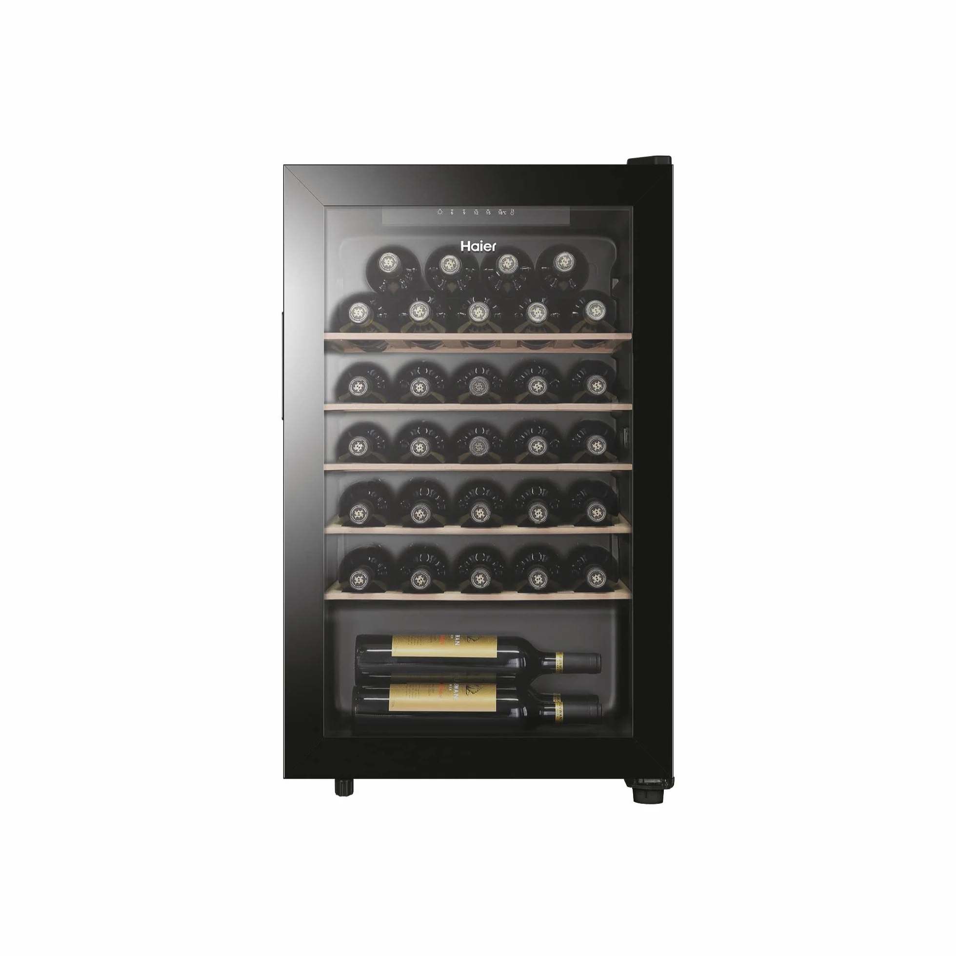 Haier Wine Bank 50 Series 3 HWS33GG- Vinoteca de 33 Botellas,Estantes de Madera,Filtro Anti-UV, Refrigeración por Compresor,Display Digital,Iluminación LED,Silenciosa 37 dbA, Antivibraciones
