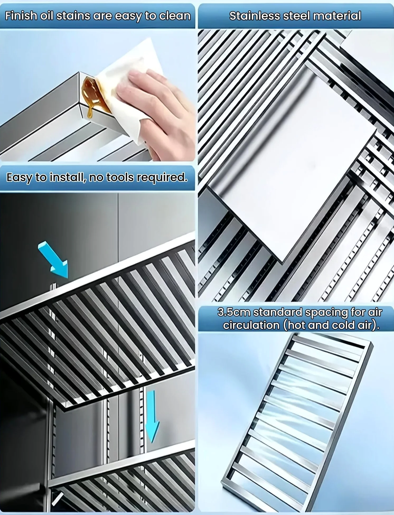 Genérico Estante Congelador Profesional, Separador Frigorífico Vitrina | Fácil de limpiar; diseño desmontable; 3.5 cm de separación; compatible con equipos comerciales(75x60 cm)