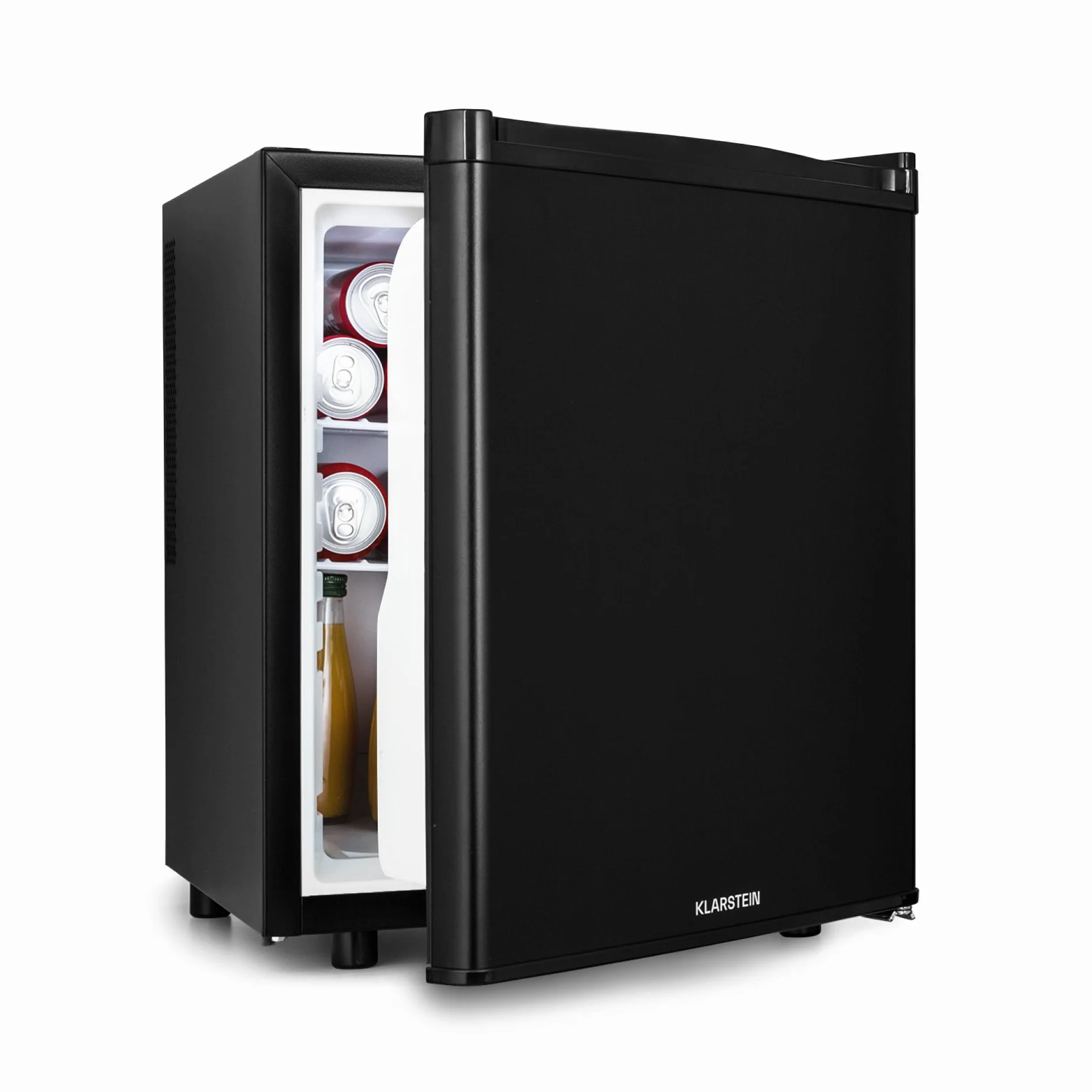 KLARSTEIN Happy Hour Mini Nevera para Dormitorio, Nevera Pequeña para Bebida y Comida, Neveras Pequeñas Iluminación Interior, Estantes Ajustables, para Habitaciones. Oficina, Camping, 6-18°C, 45L