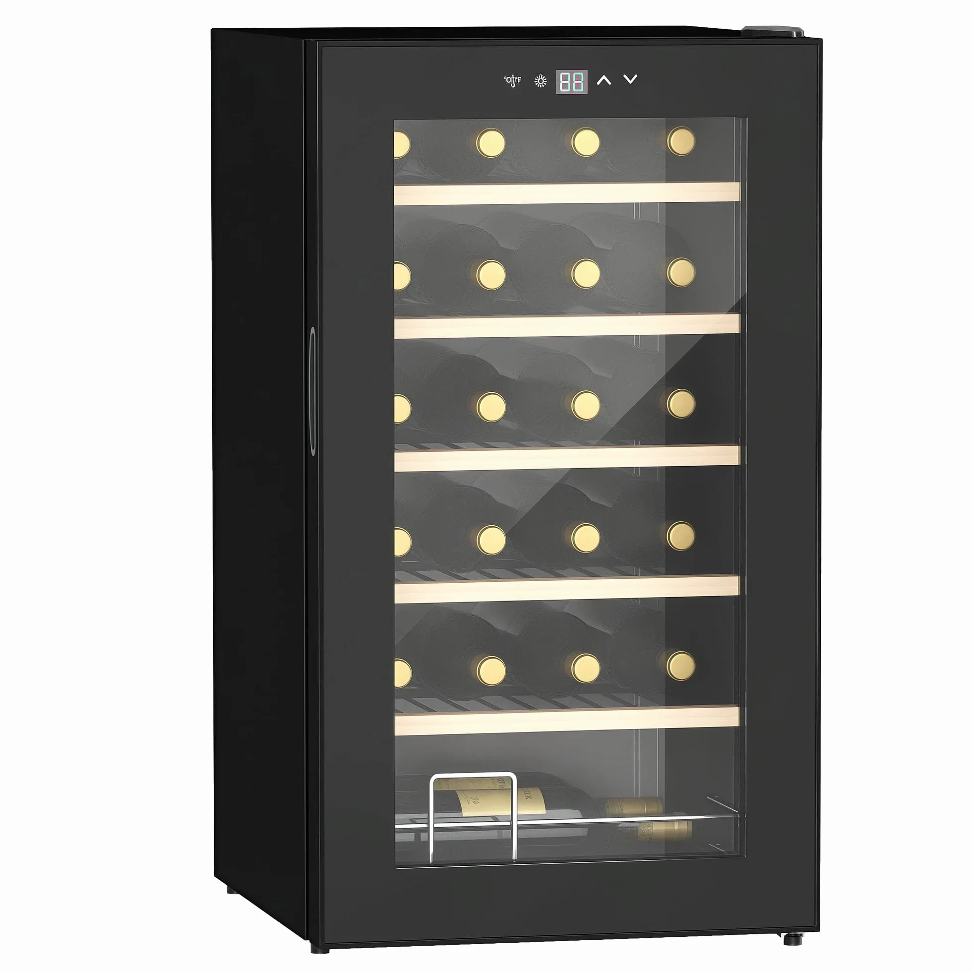 HOMCOM Nevera Vinos 24 Botellas 65L Vinoteca con Luz LED Interior Pantalla Táctil Digital Control de Temperatura Puerta de Vidrio y 5 Estantes de Metal Negro