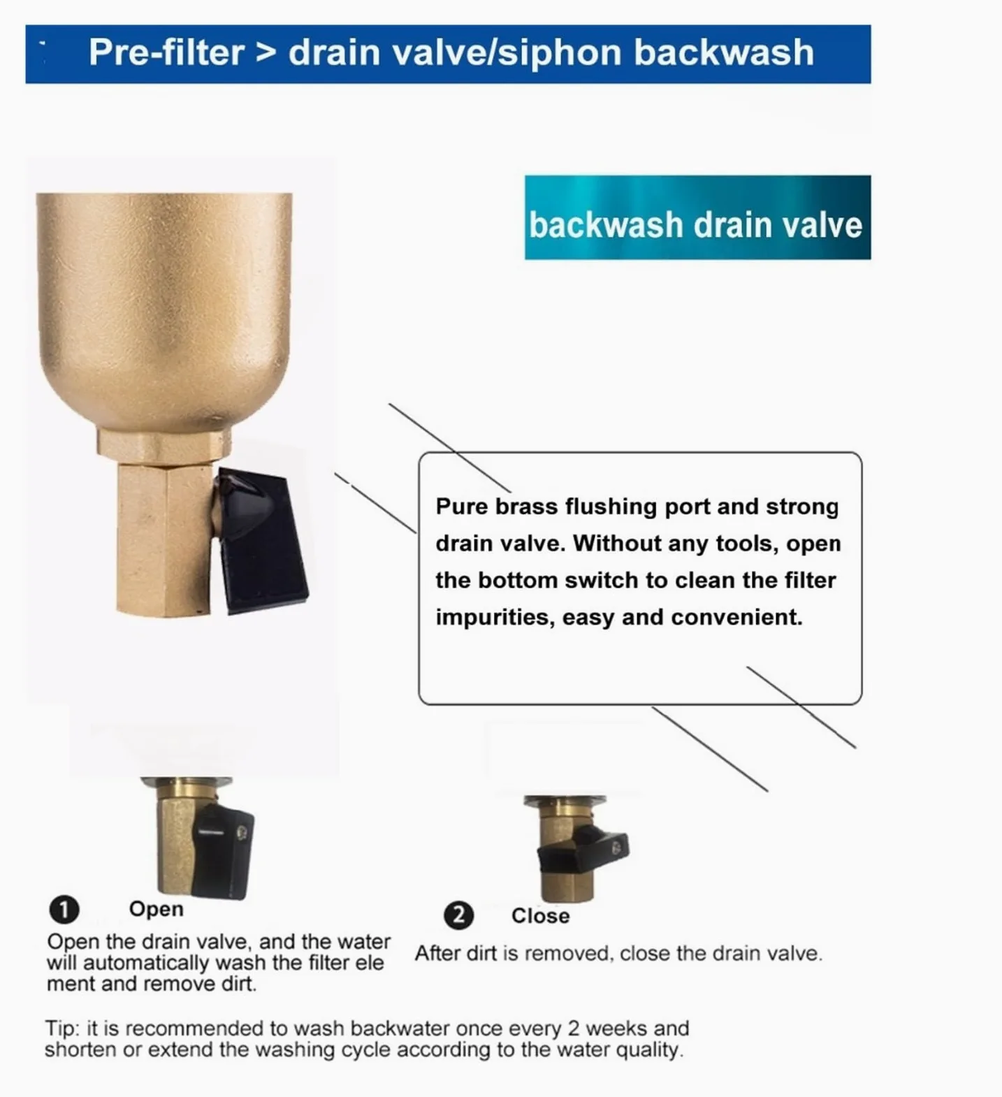 Filtro de agua, Sifón Backwas Pre-filtro de agua caliente, de purificador de latón entero Prefiltro de malla de acero inoxidable con manómetro de agua caliente(Whole brass,0.5 inch)