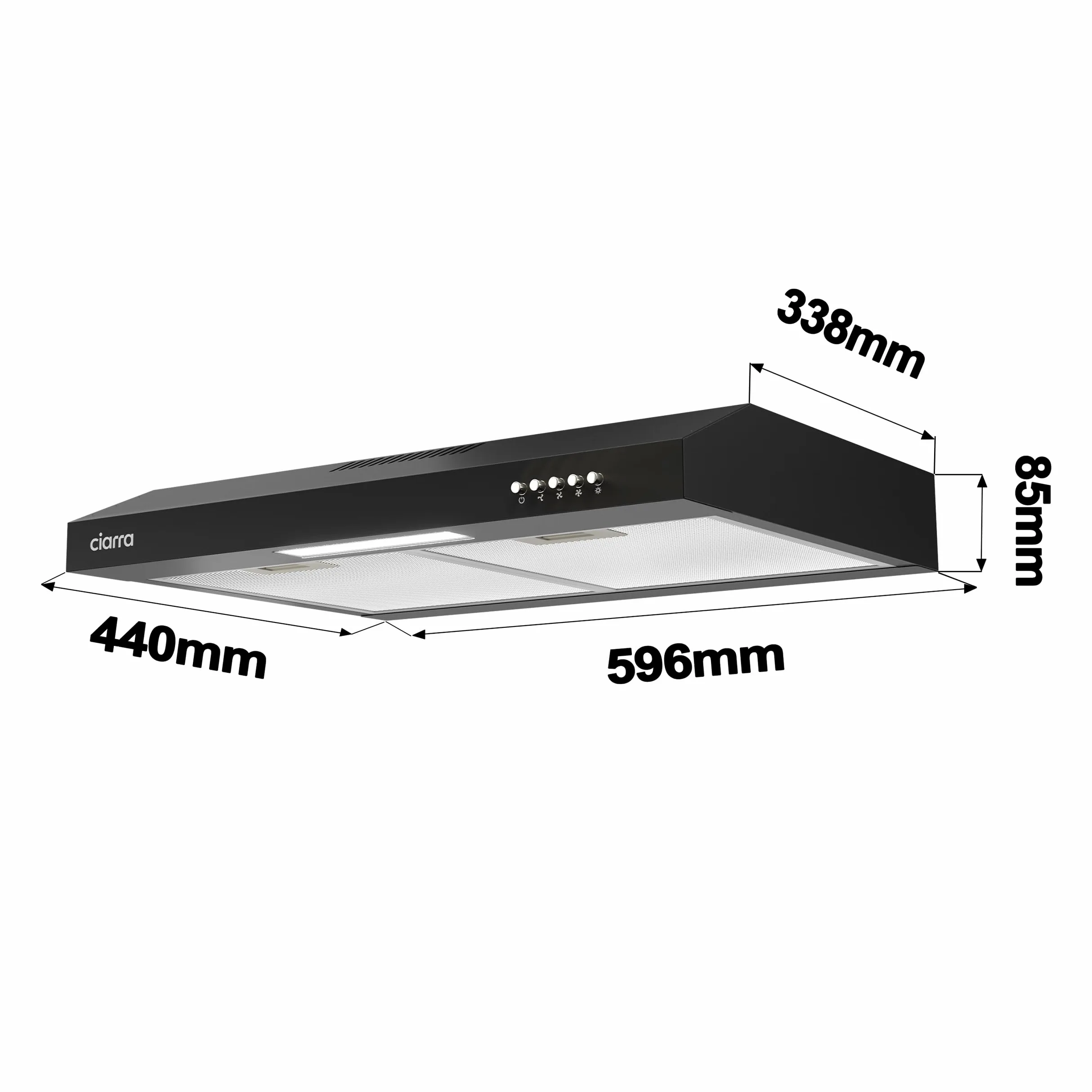 CIARRA CBCB6903D Campana Extractora Cocina 60 cm Clase A+ Negra | Cocina extractora integrada para Armario 3 Niveles de Potencia con Filtro de Carbón CBCF009