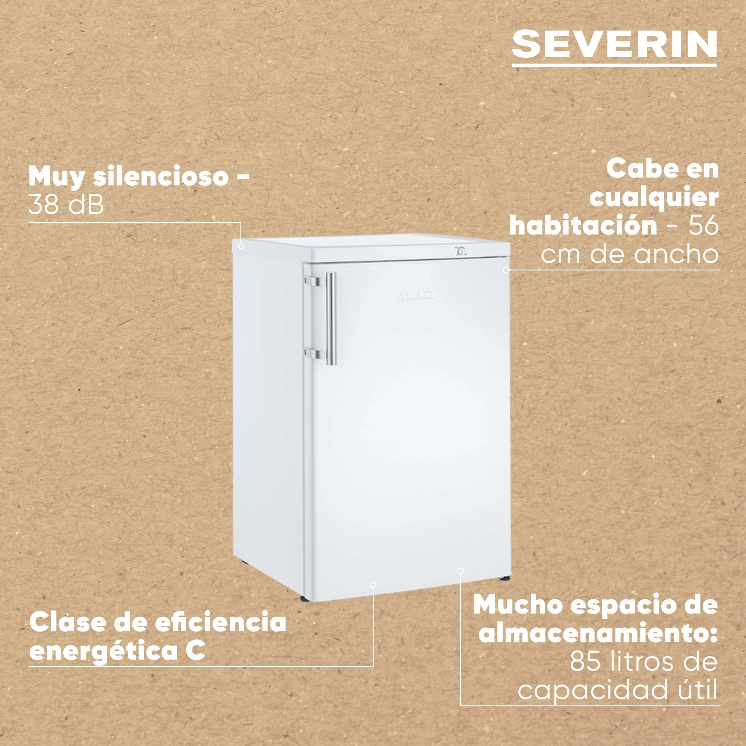 SEVERIN Congelador pequeño vertical, 85 l, mini congelador de 4*, 3 cajones, bisagra de puerta reversible, enfría de -14 a -30°C, silencioso, 38 dB, blanco, GS 8865 [CEE C]